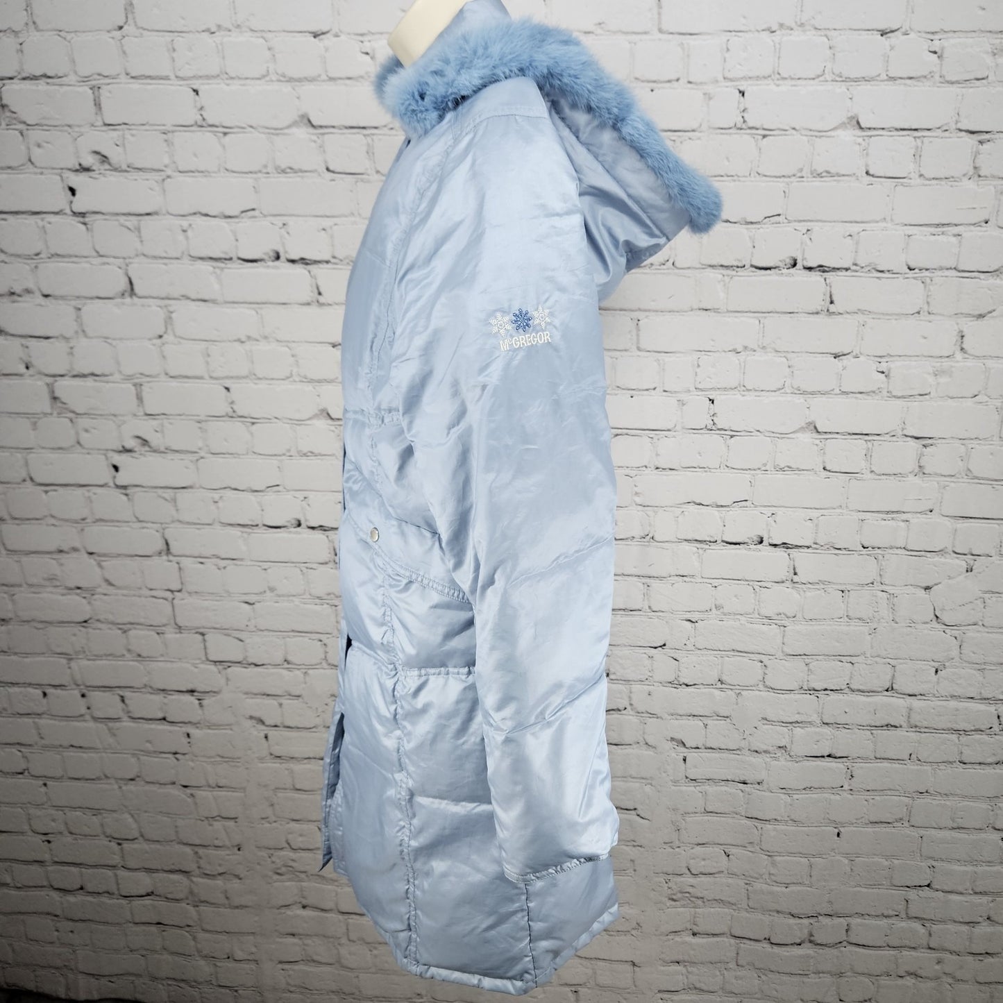 VTG McGregor Blue Rabbit Fur Trim Hood Down Filled Puffer Coat Jacket Parka S