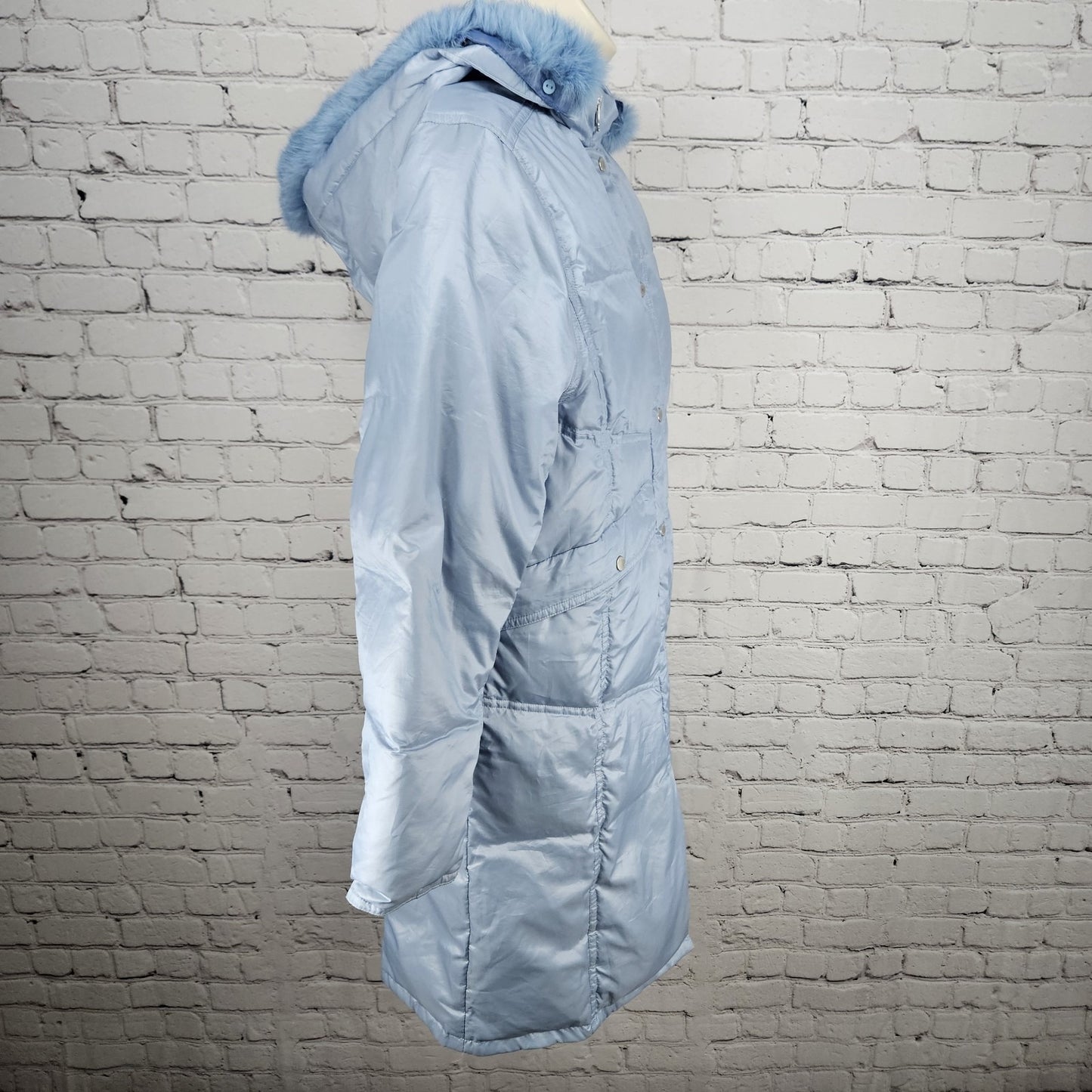 VTG McGregor Blue Rabbit Fur Trim Hood Down Filled Puffer Coat Jacket Parka S