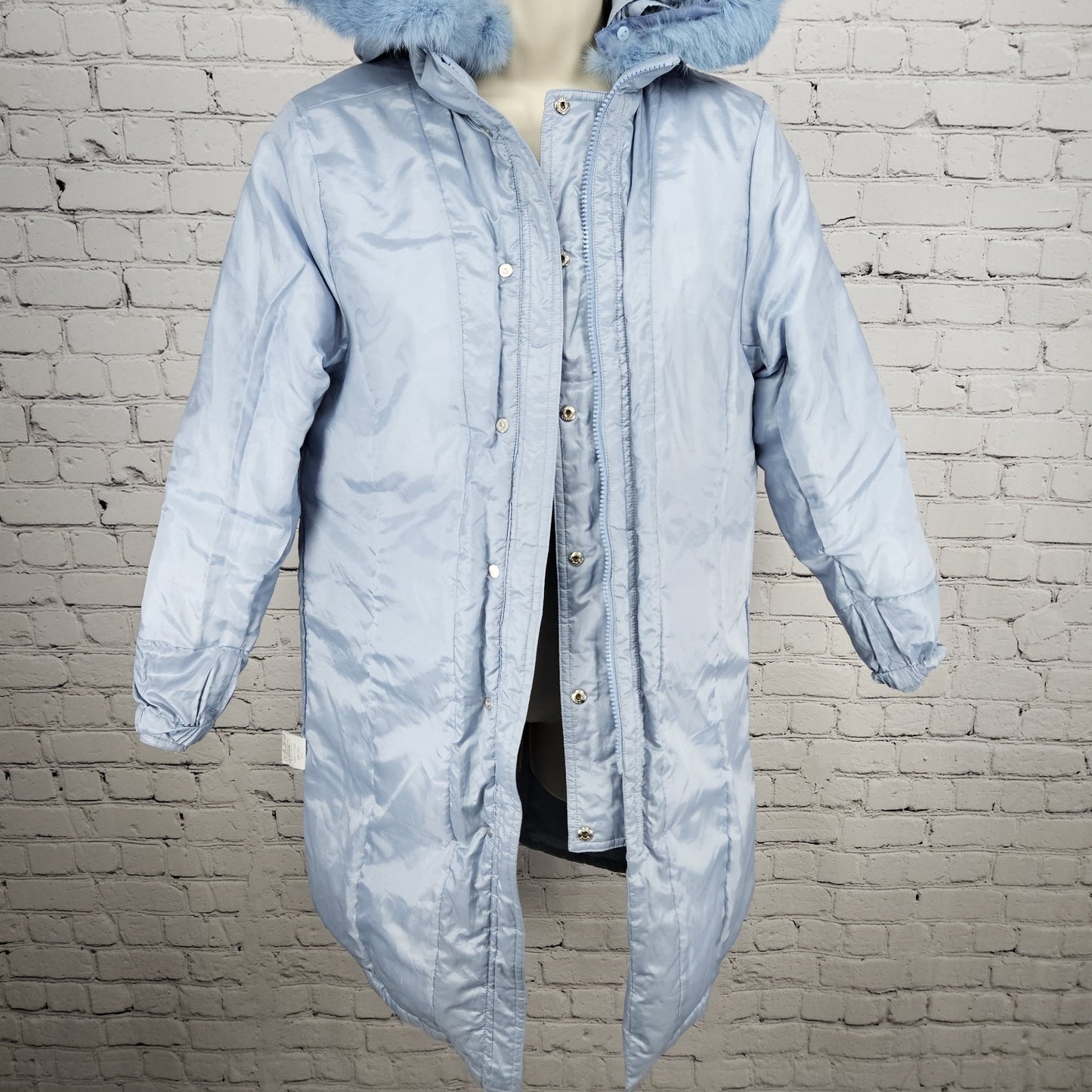 VTG McGregor Blue Rabbit Fur Trim Hood Down Filled Puffer Coat Jacket Parka S