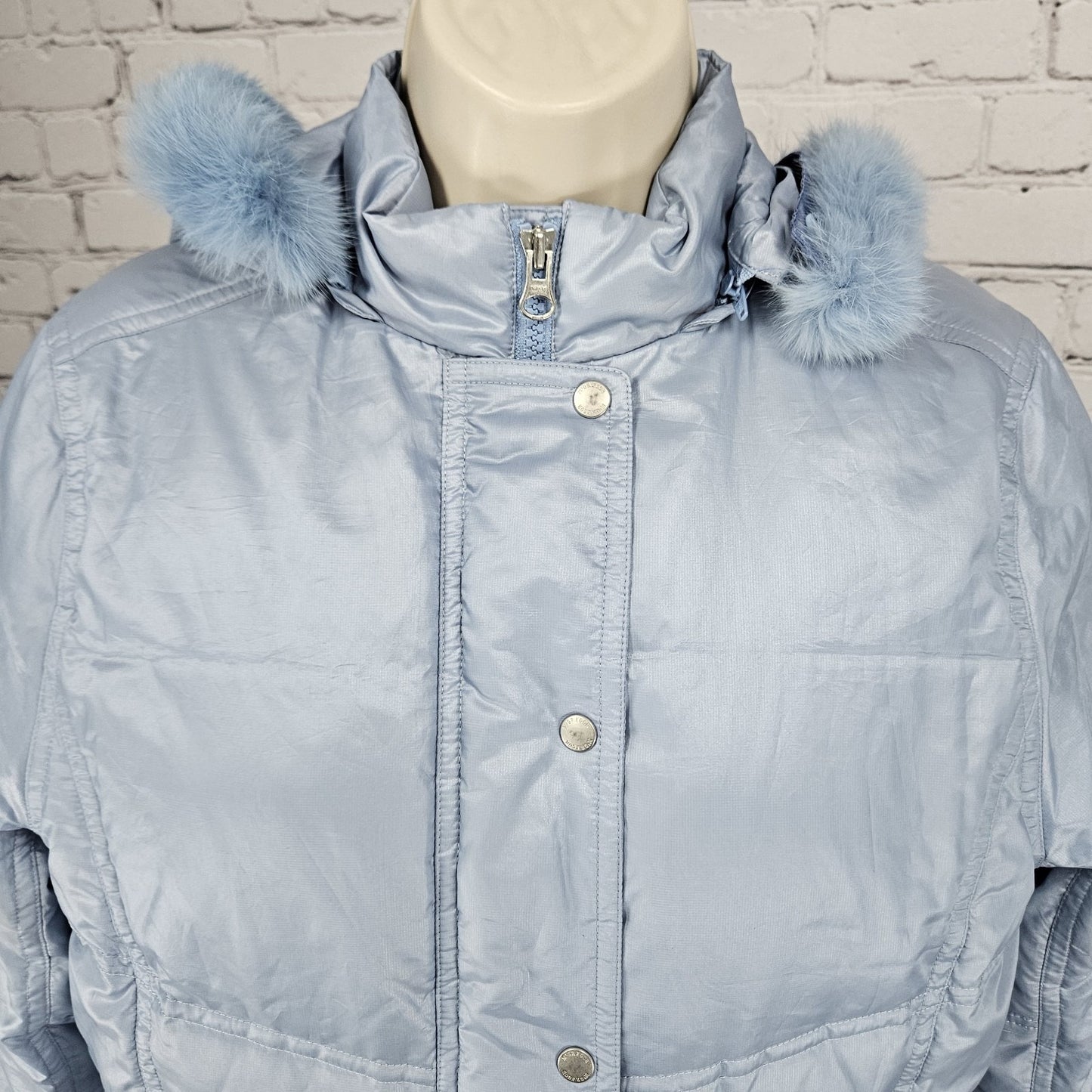 VTG McGregor Blue Rabbit Fur Trim Hood Down Filled Puffer Coat Jacket Parka S