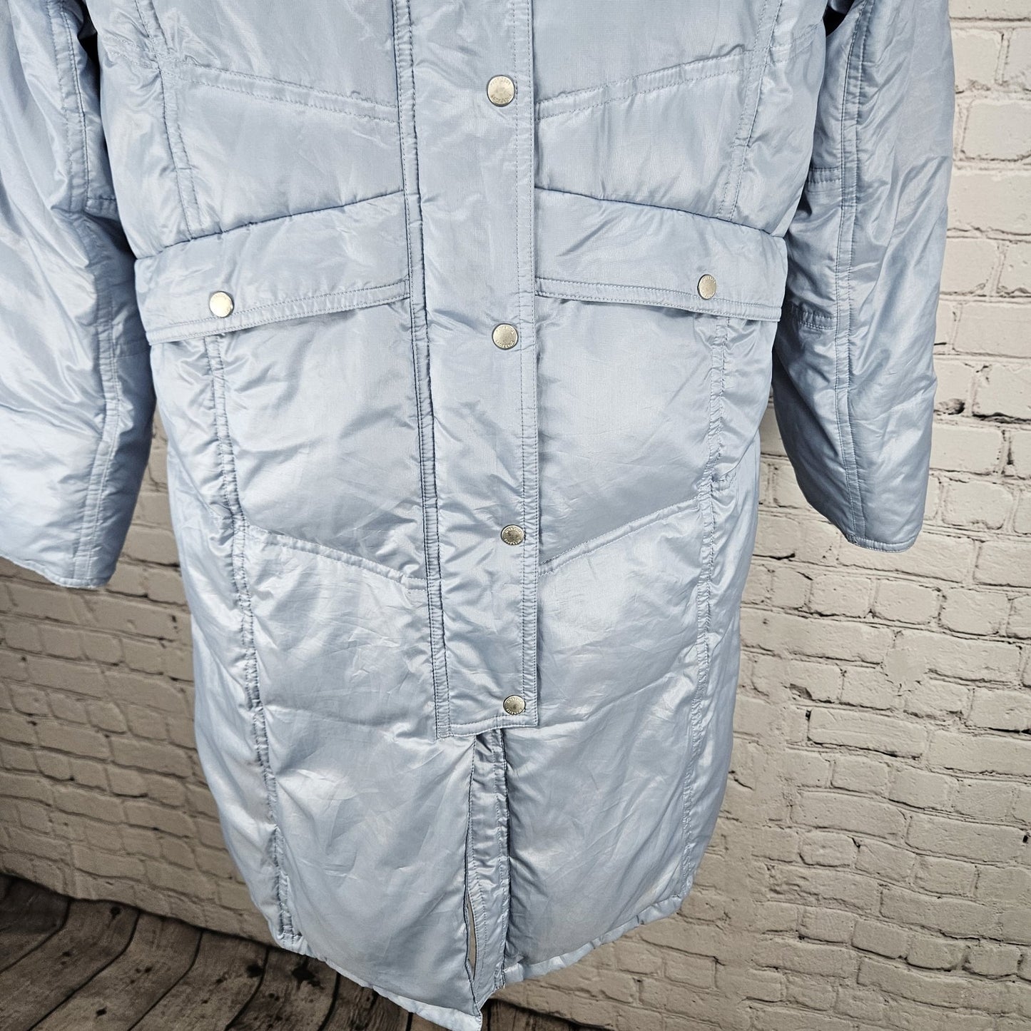 VTG McGregor Blue Rabbit Fur Trim Hood Down Filled Puffer Coat Jacket Parka S