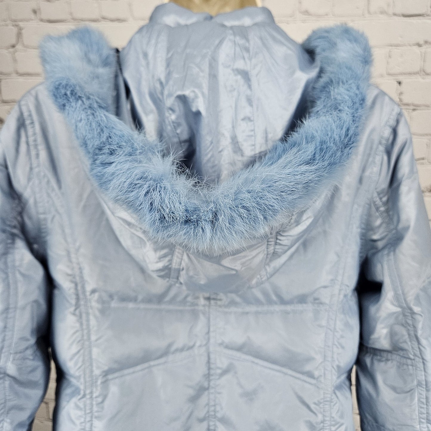 VTG McGregor Blue Rabbit Fur Trim Hood Down Filled Puffer Coat Jacket Parka S