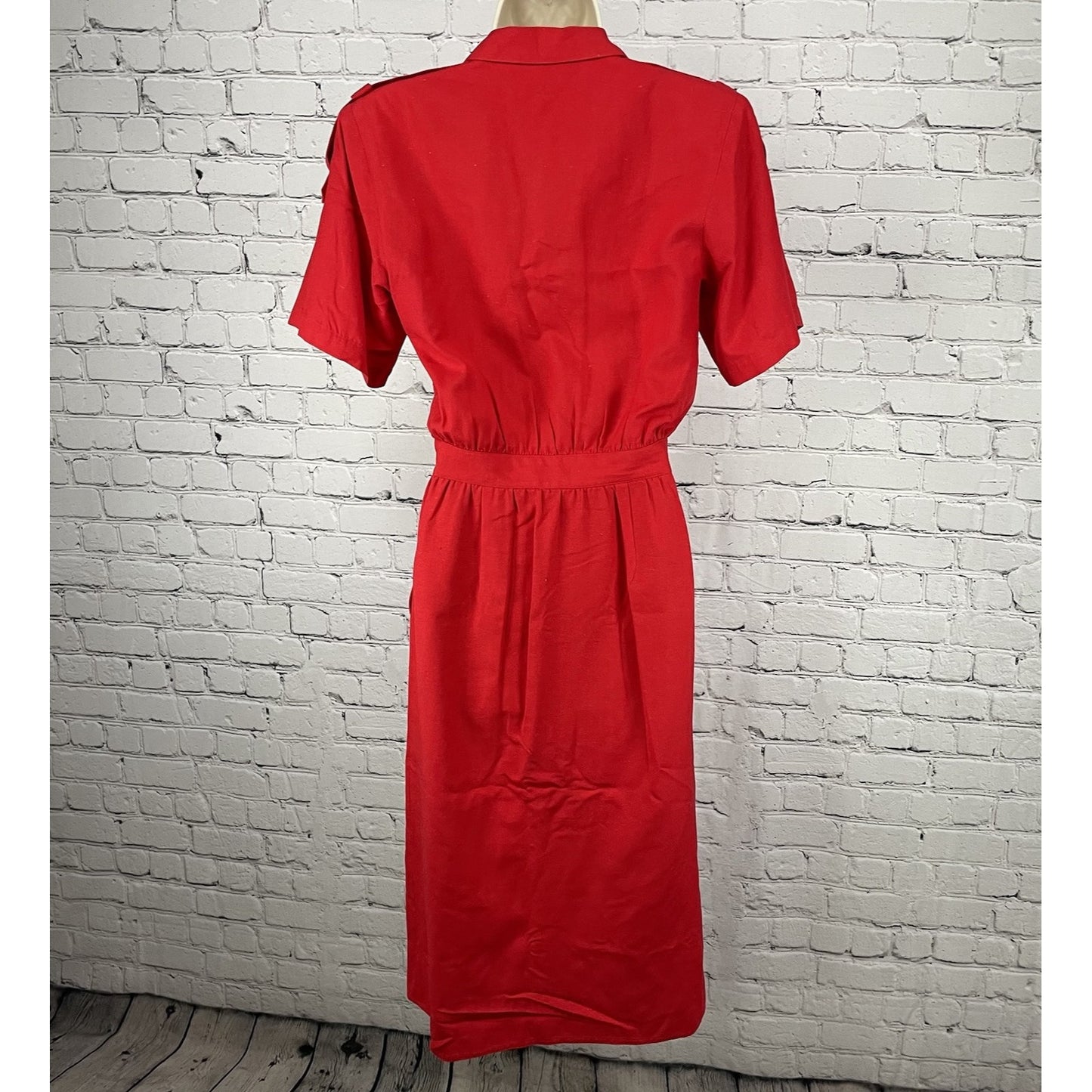 VTG Lauren Alexandra Red Silk Chiffon Retro Gold Buttoned Shirt Dress Size 4