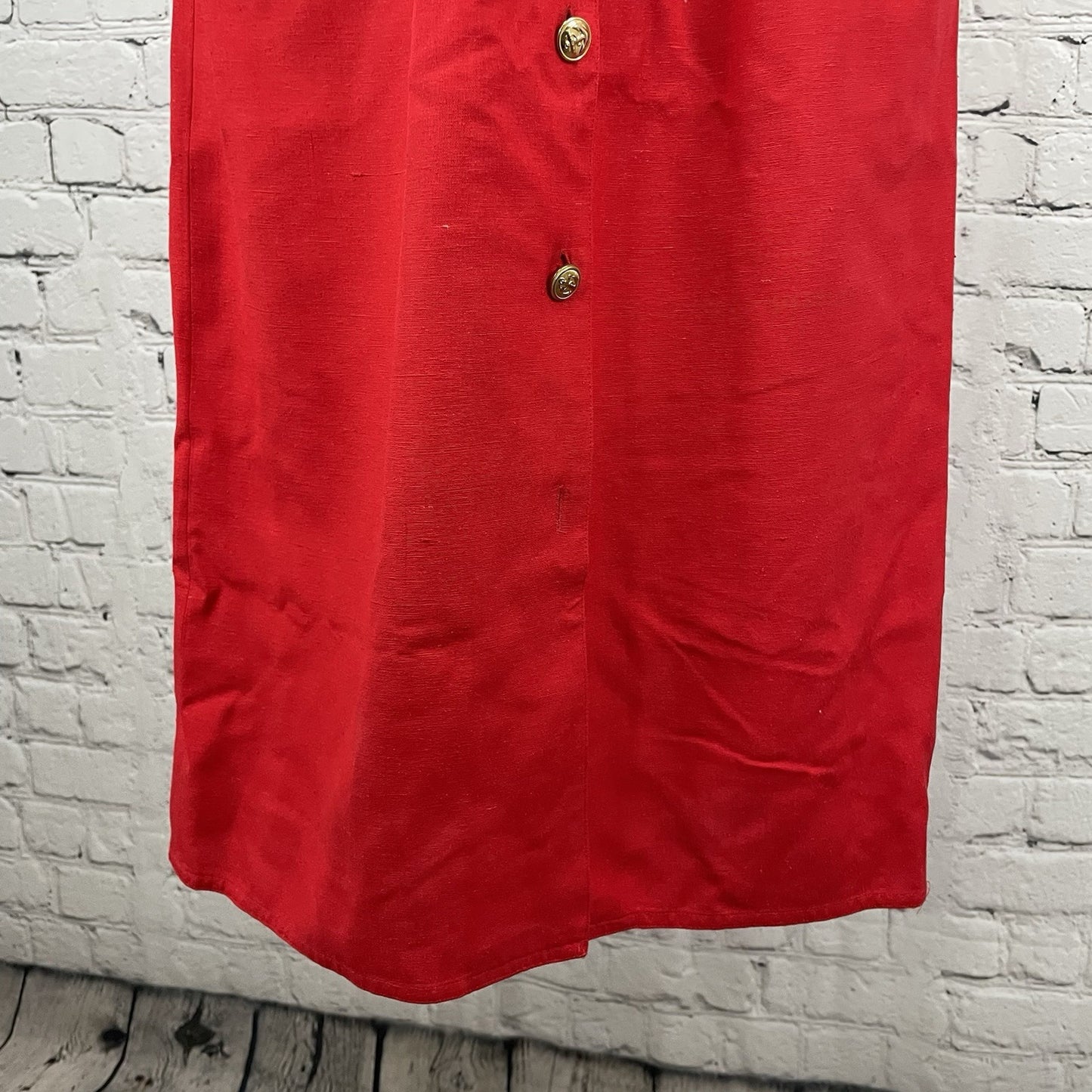 VTG Lauren Alexandra Red Silk Chiffon Retro Gold Buttoned Shirt Dress Size 4