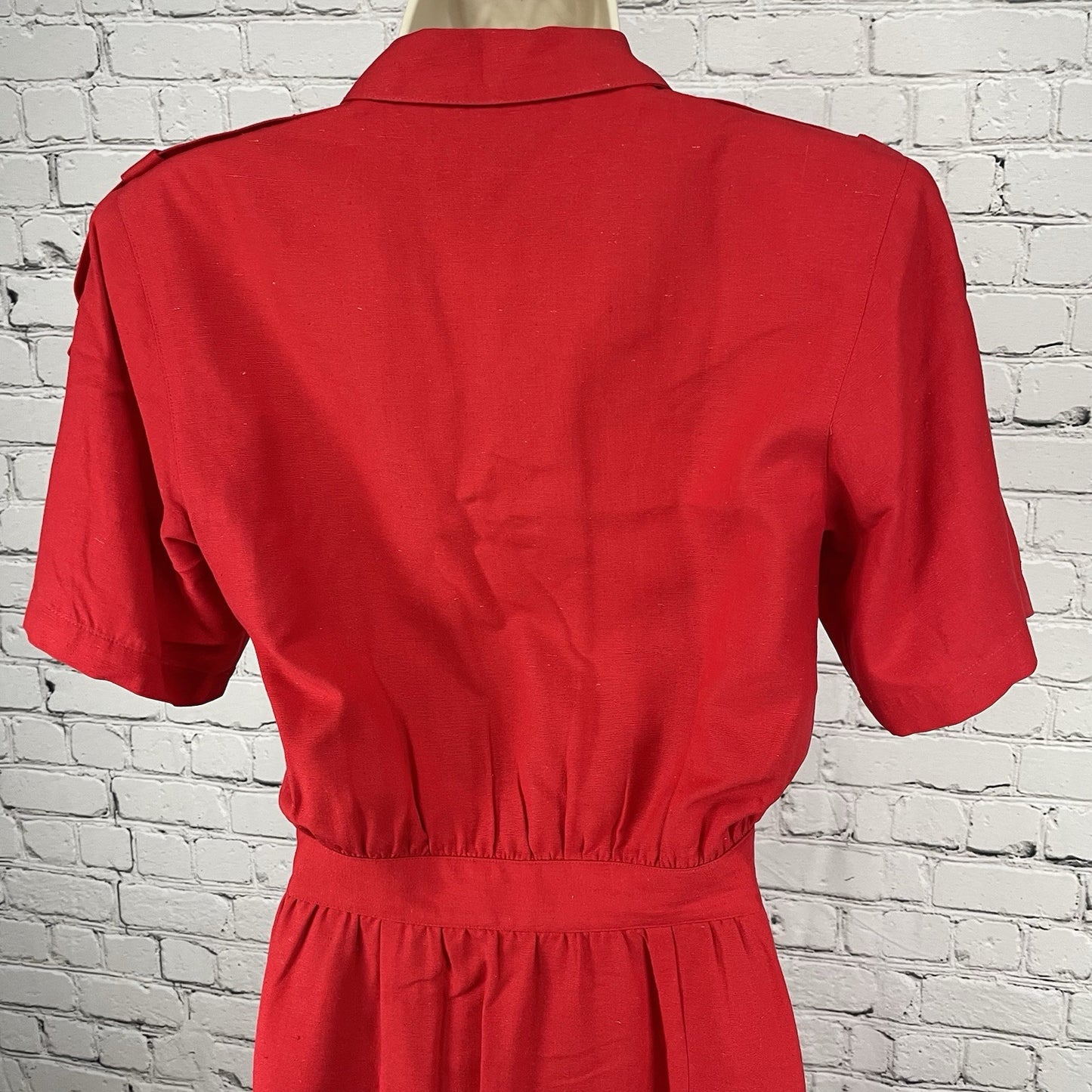 VTG Lauren Alexandra Red Silk Chiffon Retro Gold Buttoned Shirt Dress Size 4