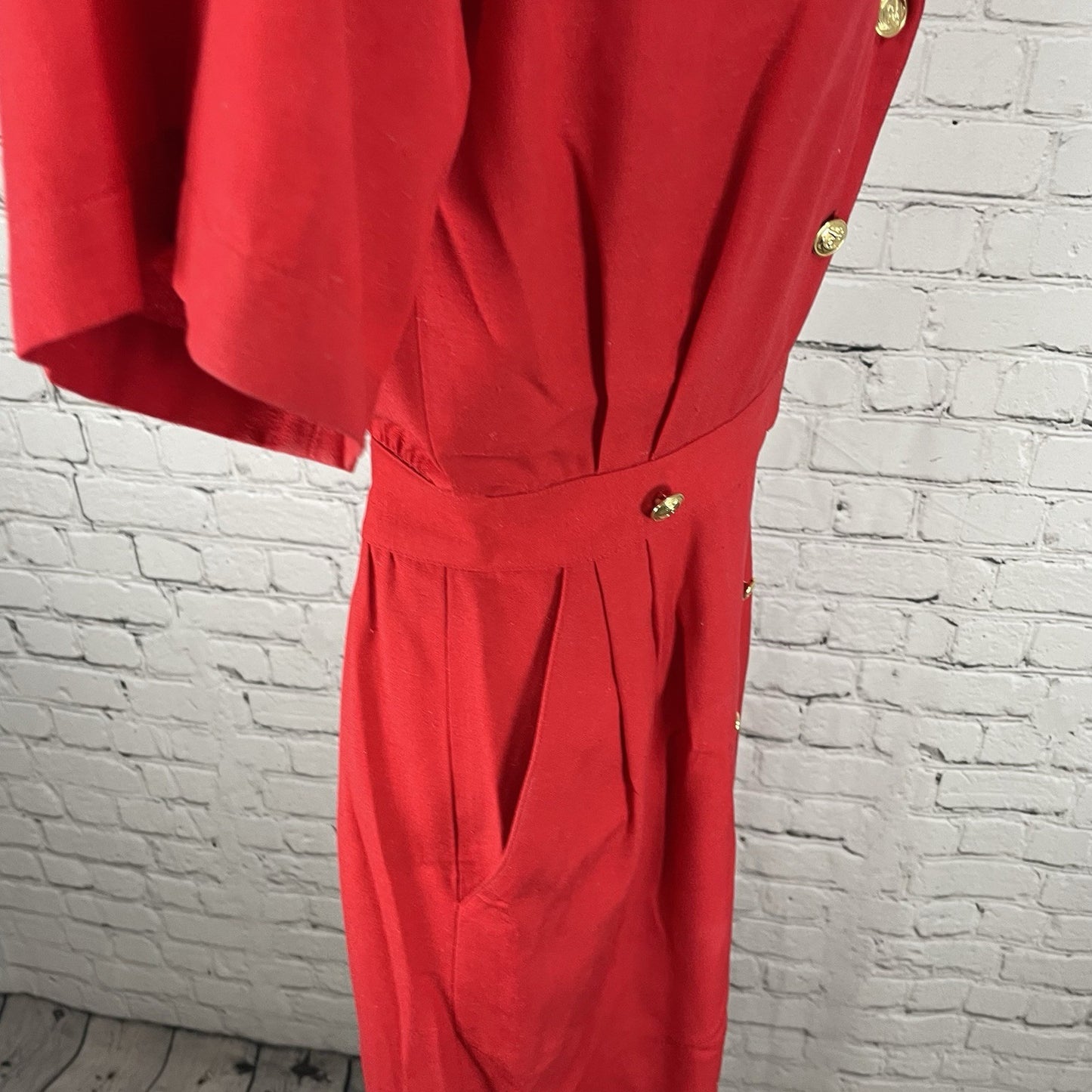 VTG Lauren Alexandra Red Silk Chiffon Retro Gold Buttoned Shirt Dress Size 4