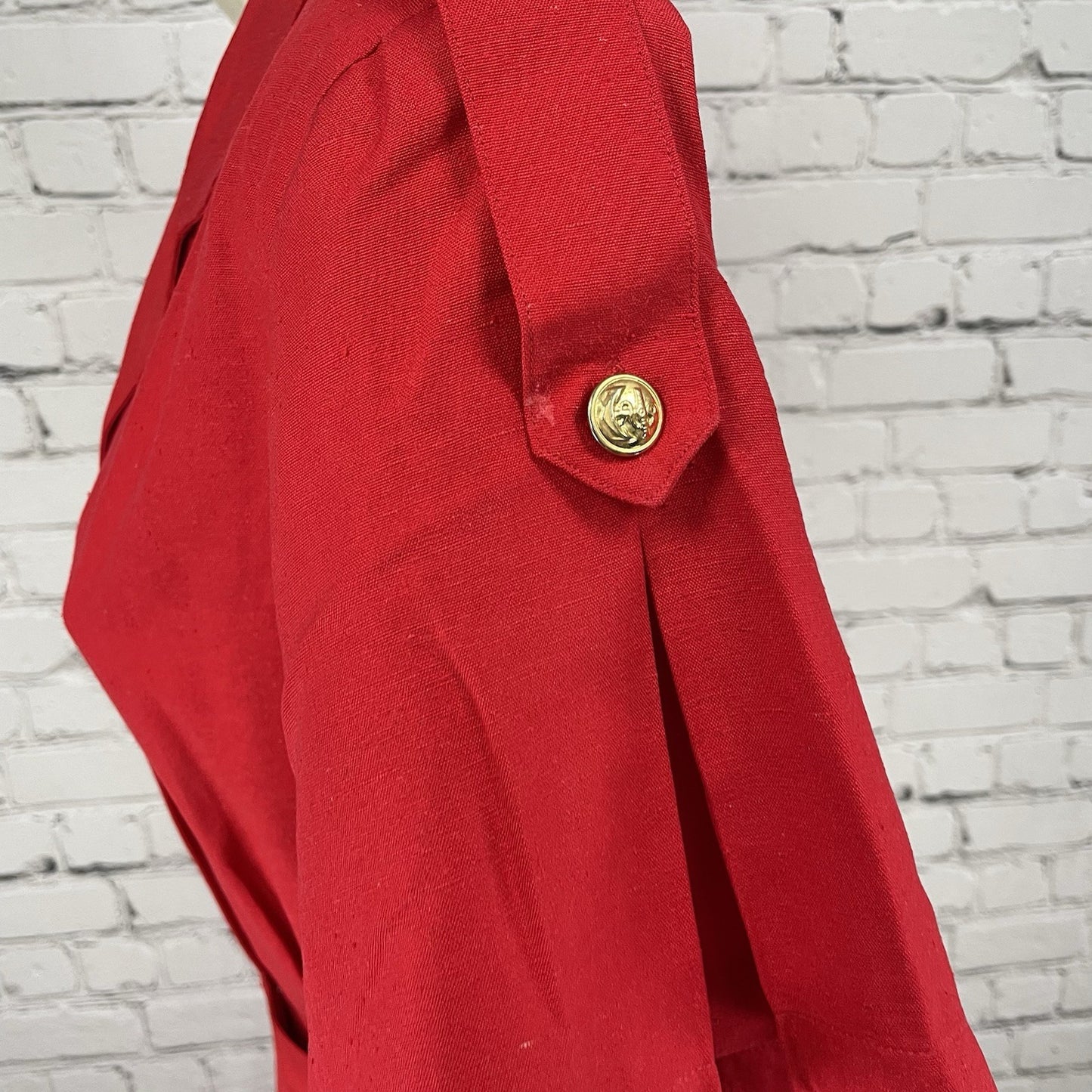 VTG Lauren Alexandra Red Silk Chiffon Retro Gold Buttoned Shirt Dress Size 4