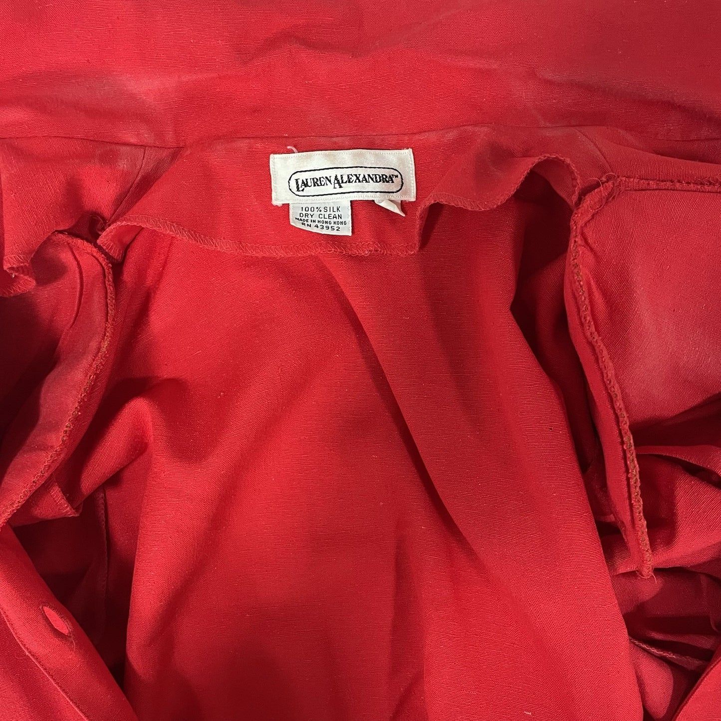 VTG Lauren Alexandra Red Silk Chiffon Retro Gold Buttoned Shirt Dress Size 4