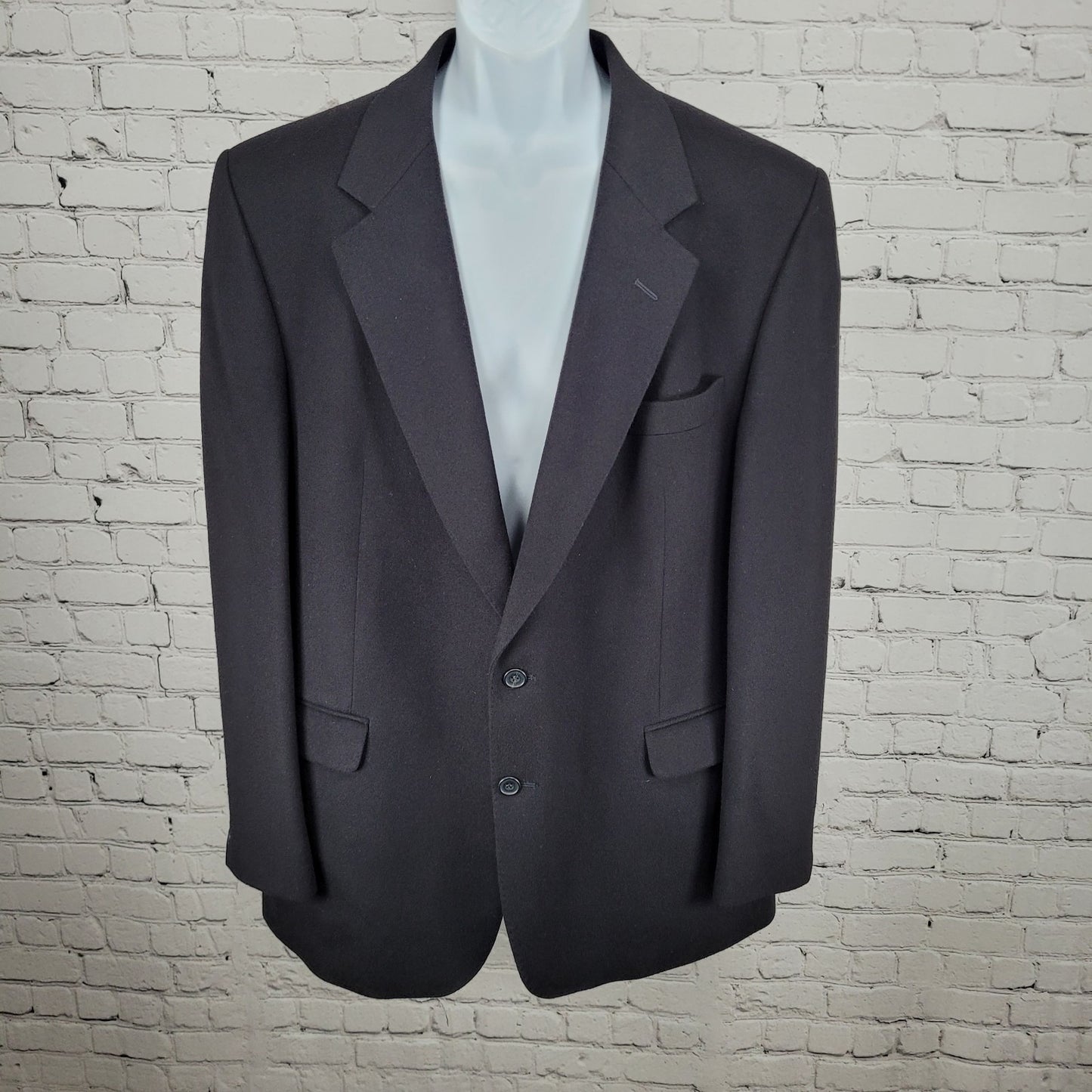 Daks Jermyn Street Black Wool Cashmere 2 Button Double Vent Blazer Sportcoat 46R