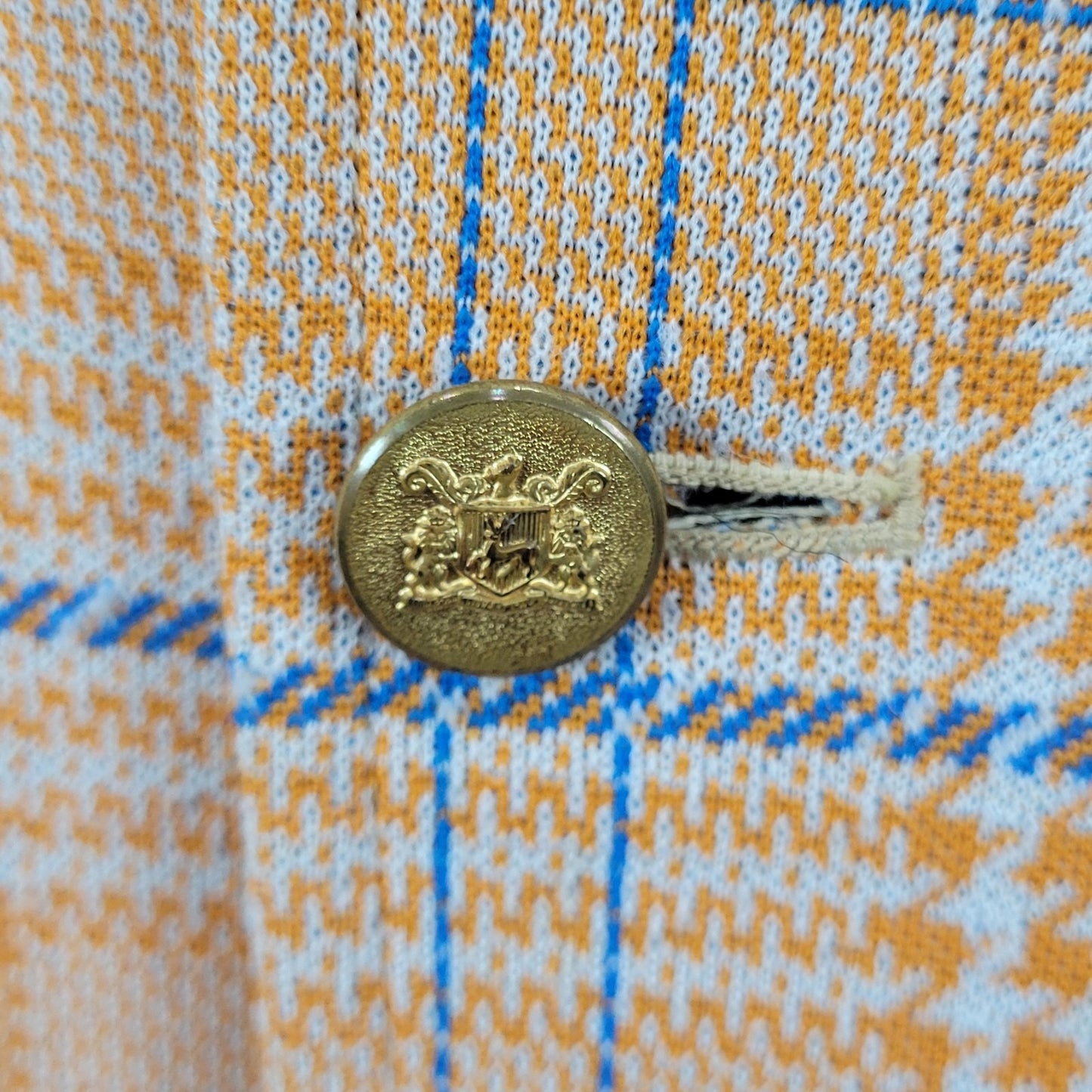 VTG Izod Orange Blue Houndstooth Single Vented Notch 70's Blazer Sport Coat 40