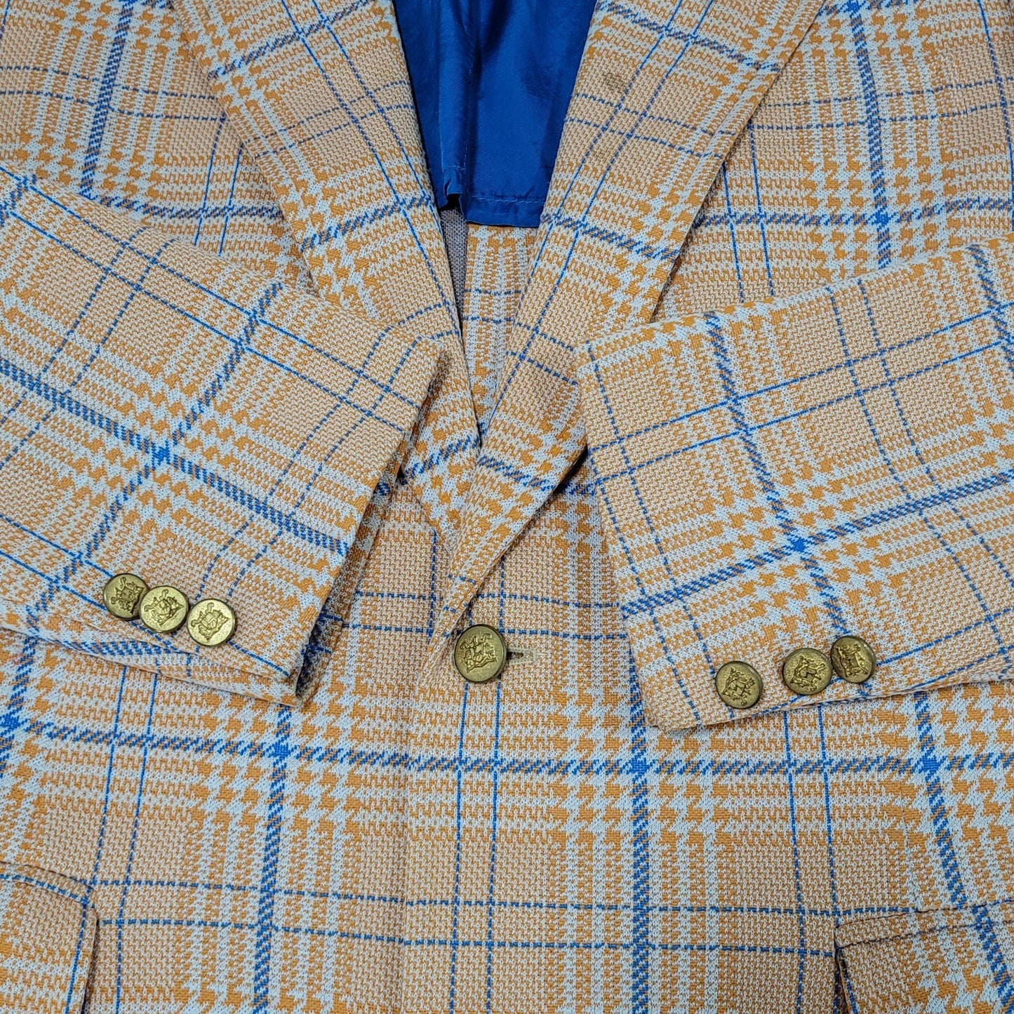 VTG Izod Orange Blue Houndstooth Single Vented Notch 70's Blazer Sport Coat 40