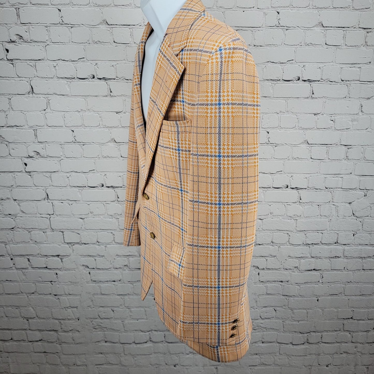 VTG Izod Orange Blue Houndstooth Single Vented Notch 70's Blazer Sport Coat 40