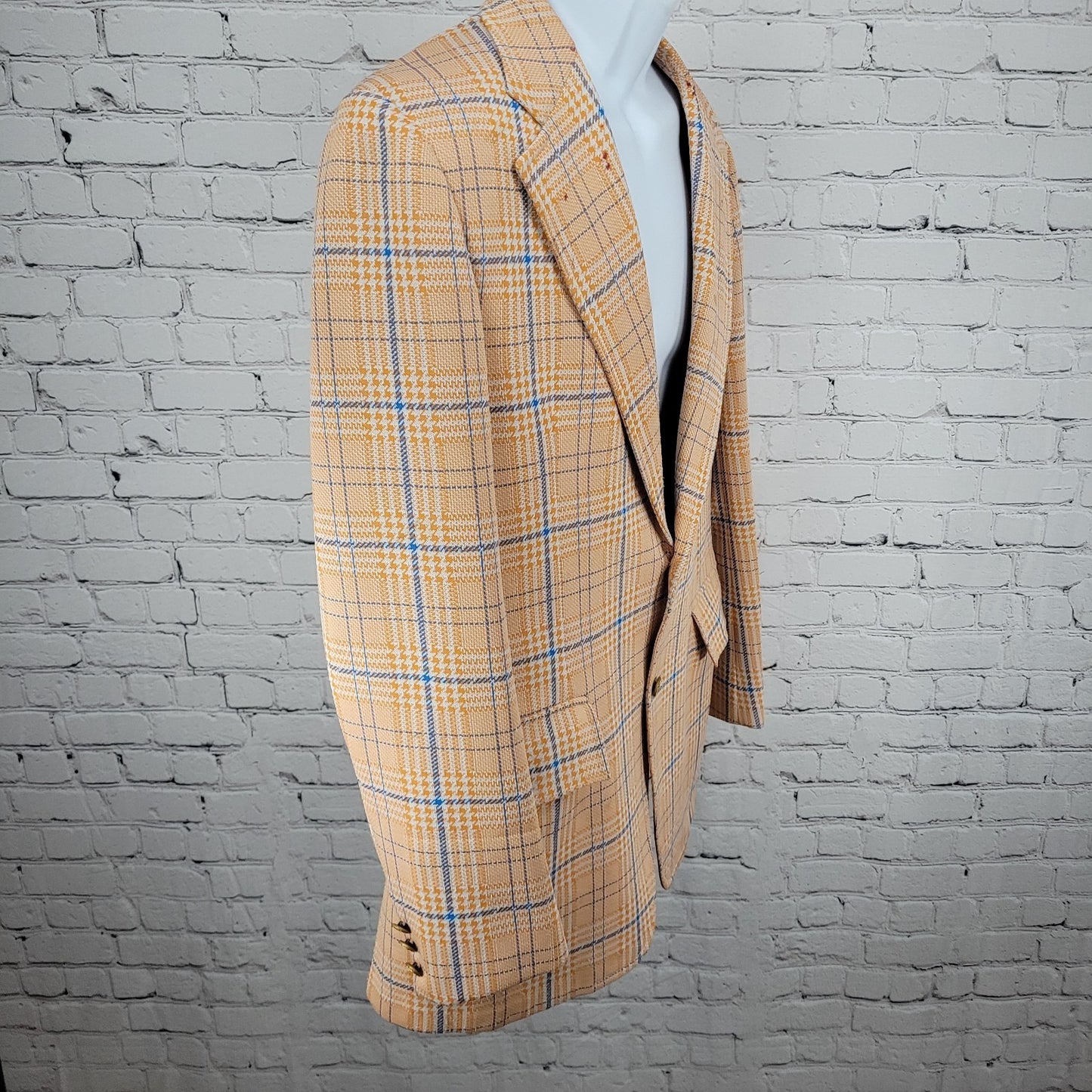 VTG Izod Orange Blue Houndstooth Single Vented Notch 70's Blazer Sport Coat 40