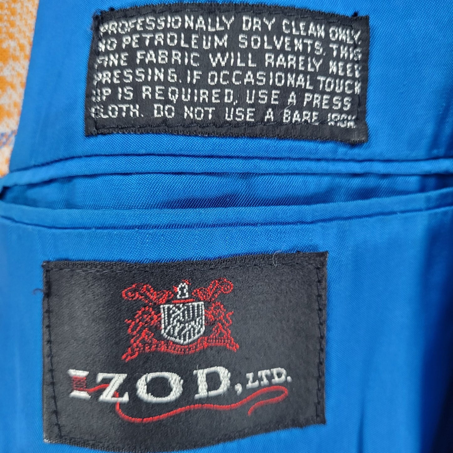 VTG Izod Orange Blue Houndstooth Single Vented Notch 70's Blazer Sport Coat 40