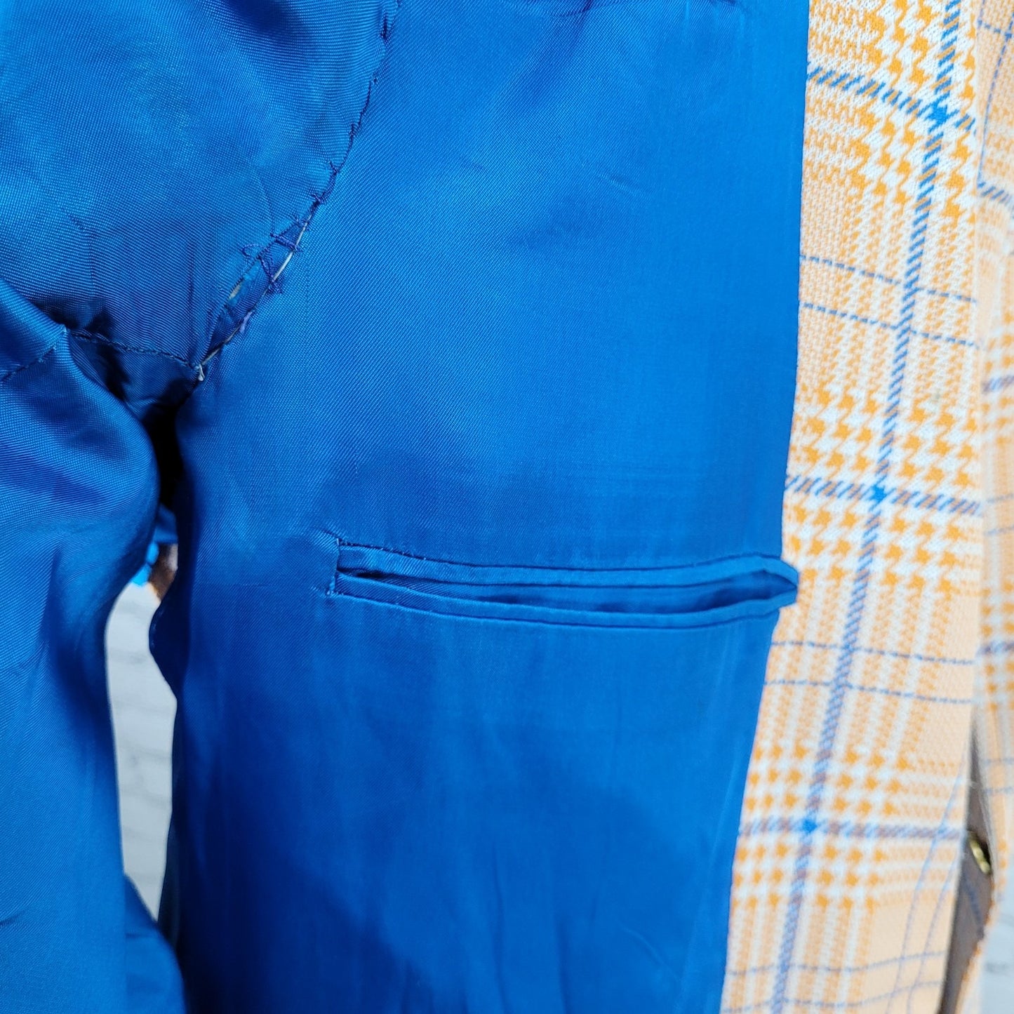 VTG Izod Orange Blue Houndstooth Single Vented Notch 70's Blazer Sport Coat 40