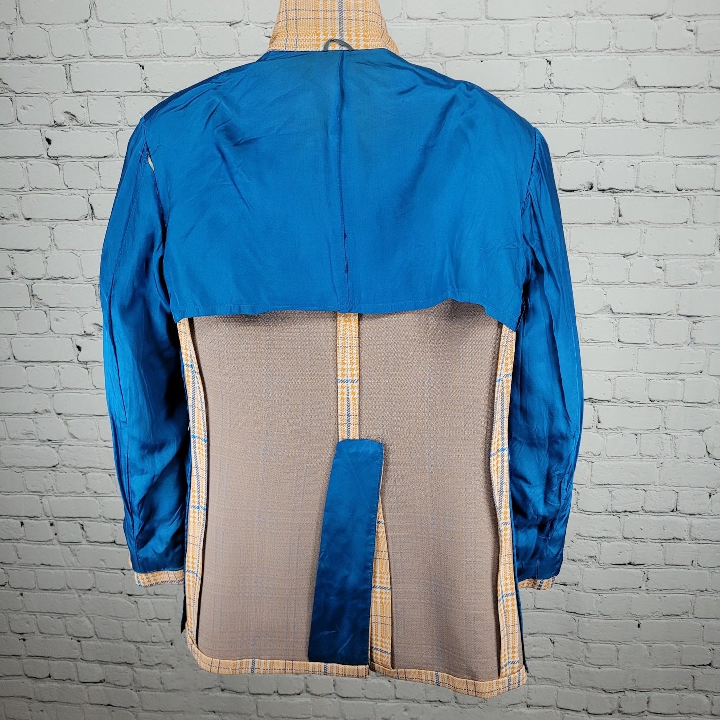 VTG Izod Orange Blue Houndstooth Single Vented Notch 70's Blazer Sport Coat 40