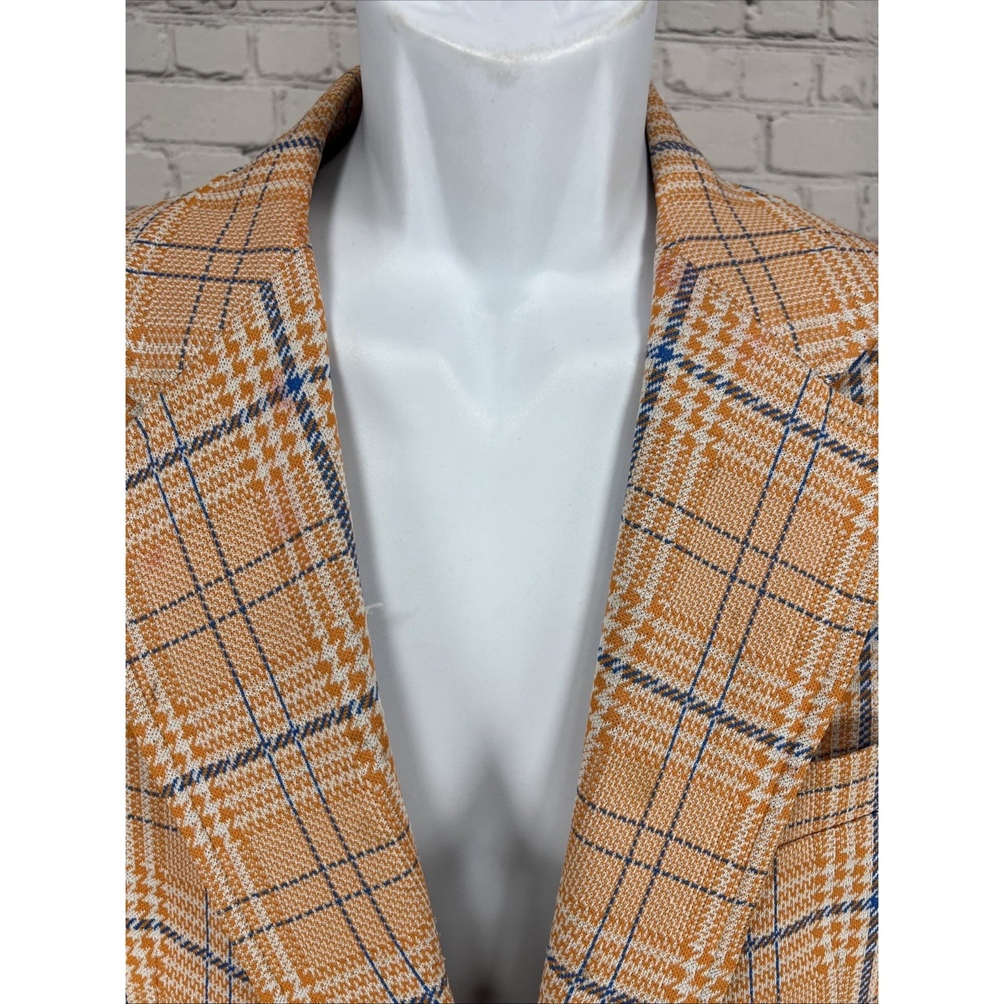 VTG Izod Orange Blue Houndstooth Single Vented Notch 70's Blazer Sport Coat 40