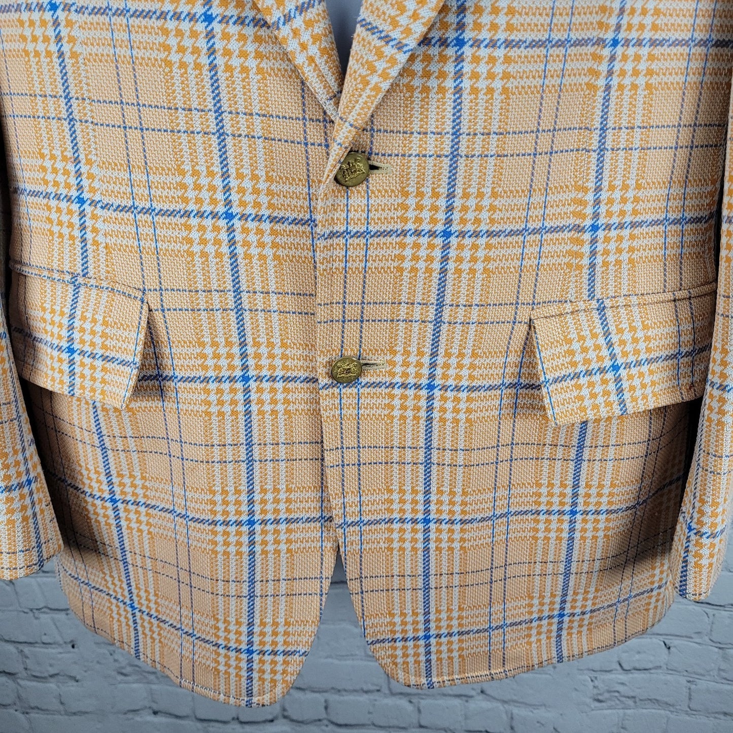 VTG Izod Orange Blue Houndstooth Single Vented Notch 70's Blazer Sport Coat 40