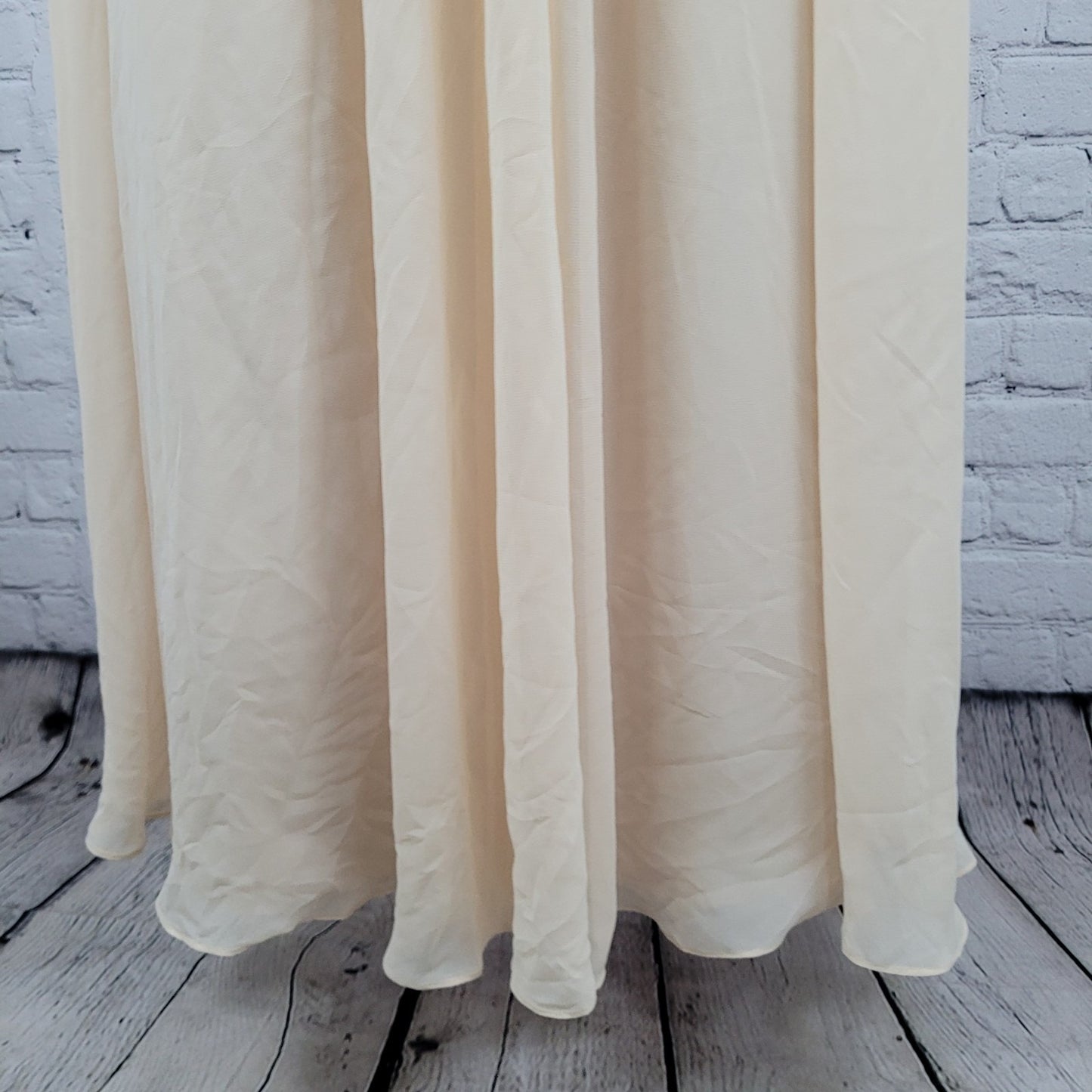 Belsoie Cream Chiffon Beaded Strappy Empire Waist Bridesmaid Dress Gown Size 4