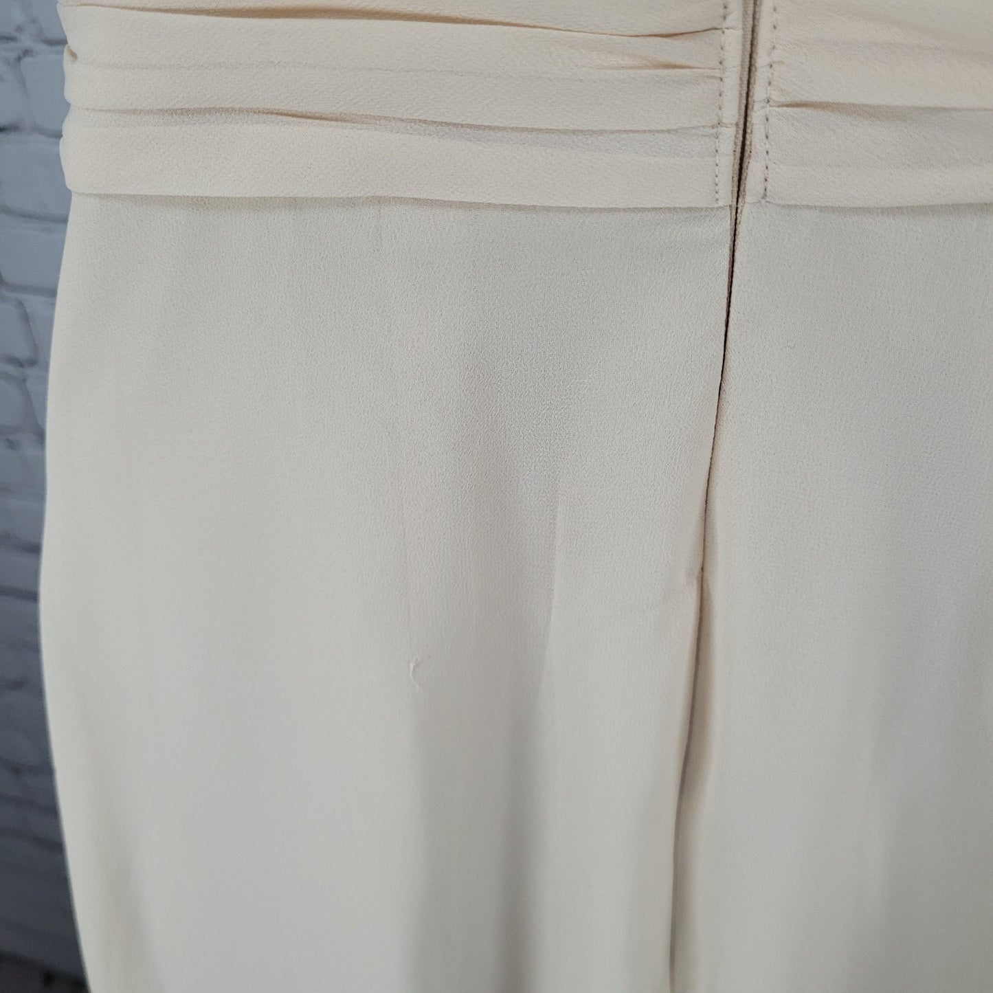 Belsoie Cream Chiffon Beaded Strappy Empire Waist Bridesmaid Dress Gown Size 4