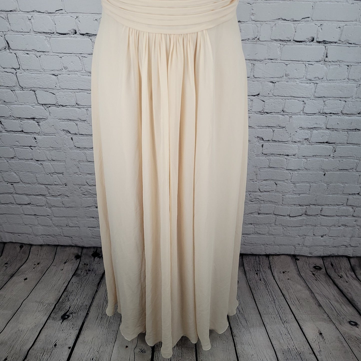 Belsoie Cream Chiffon Beaded Strappy Empire Waist Bridesmaid Dress Gown Size 4