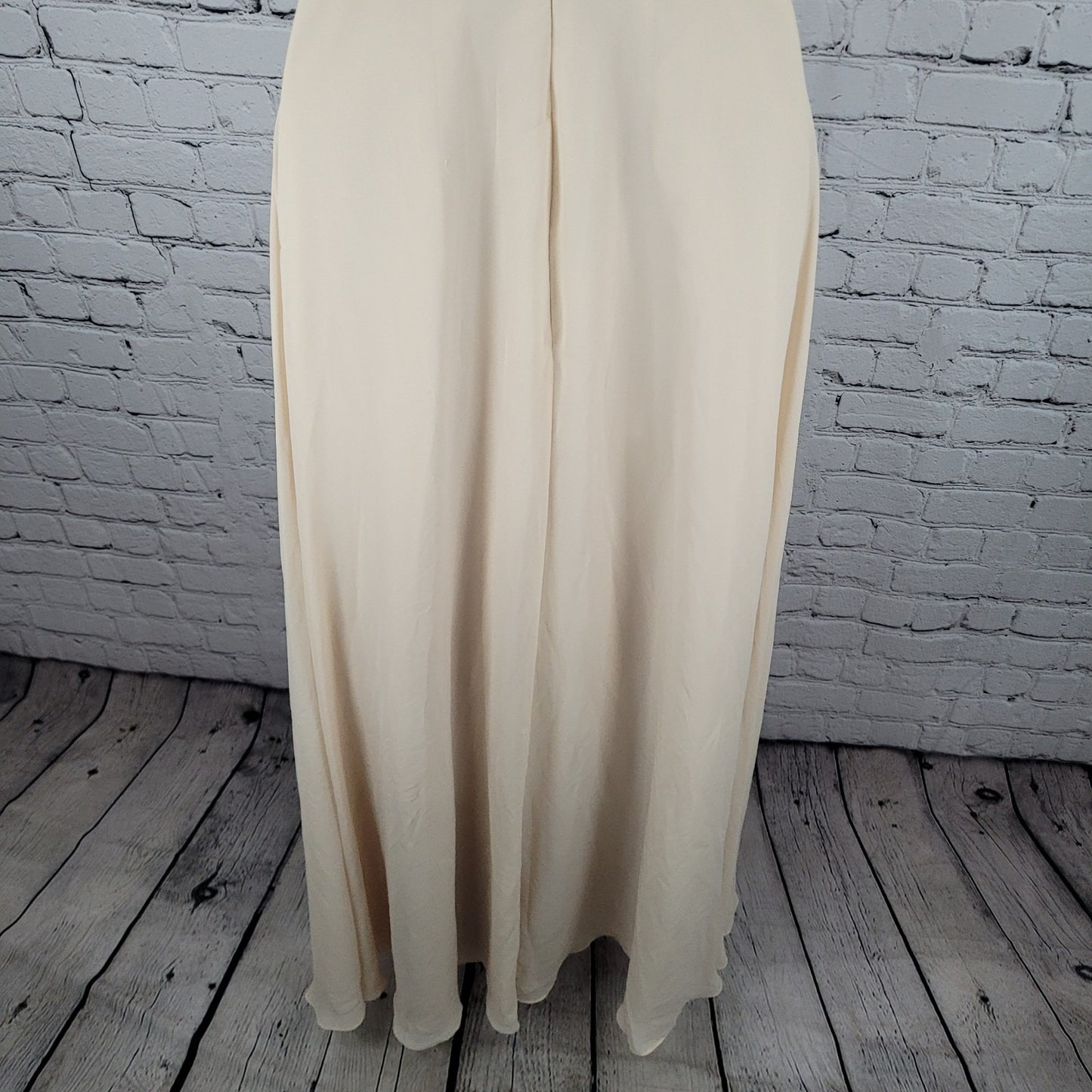 Belsoie Cream Chiffon Beaded Strappy Empire Waist Bridesmaid Dress Gown Size 4