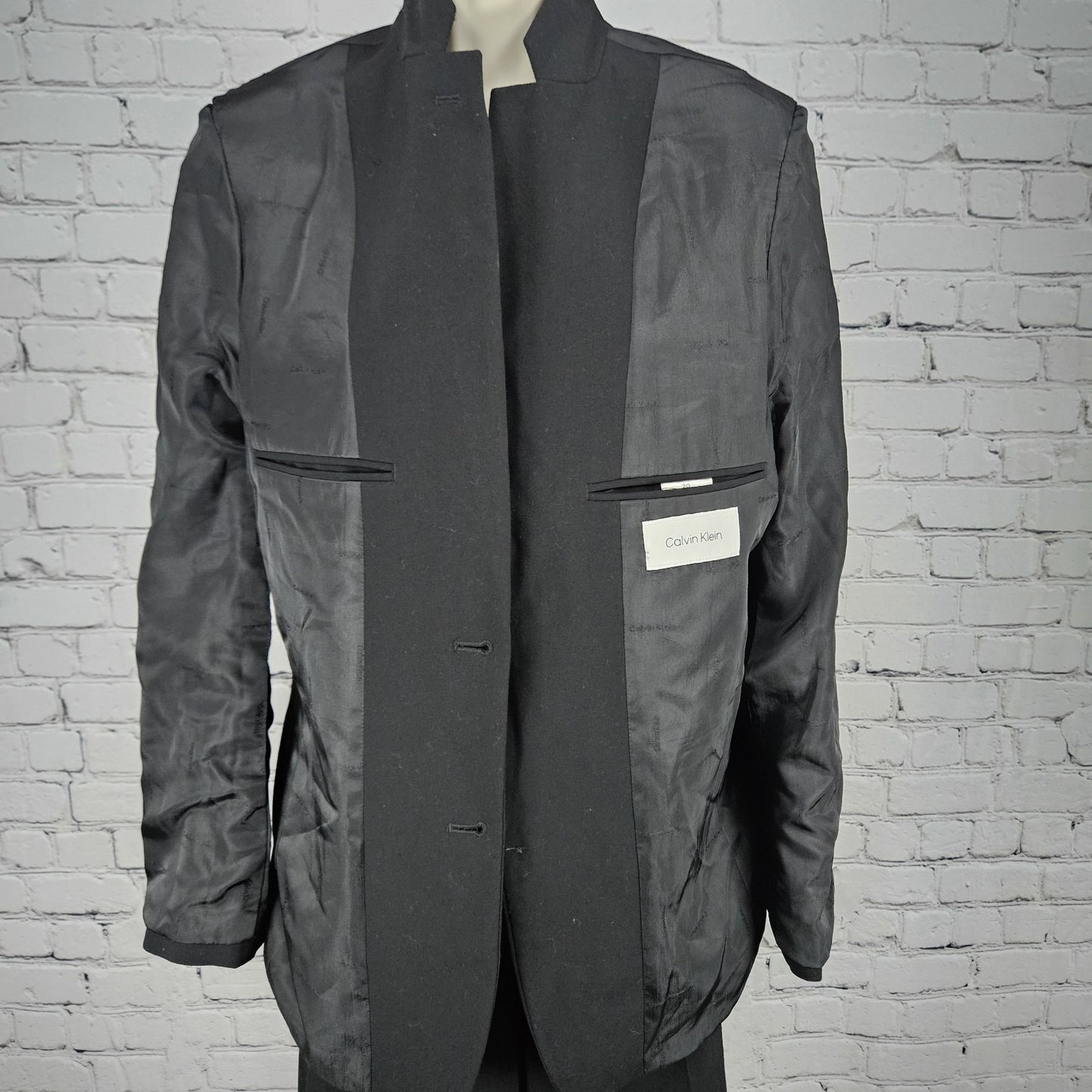 Calvin Klein Black Full Pant Suit Set 2 Piece 2 Button Notch Blazer 20 29x30