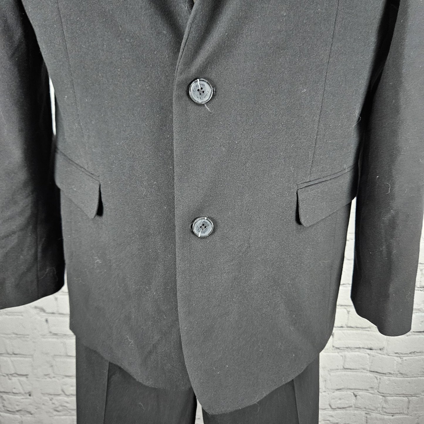 Calvin Klein Black Full Pant Suit Set 2 Piece 2 Button Notch Blazer 20 29x30
