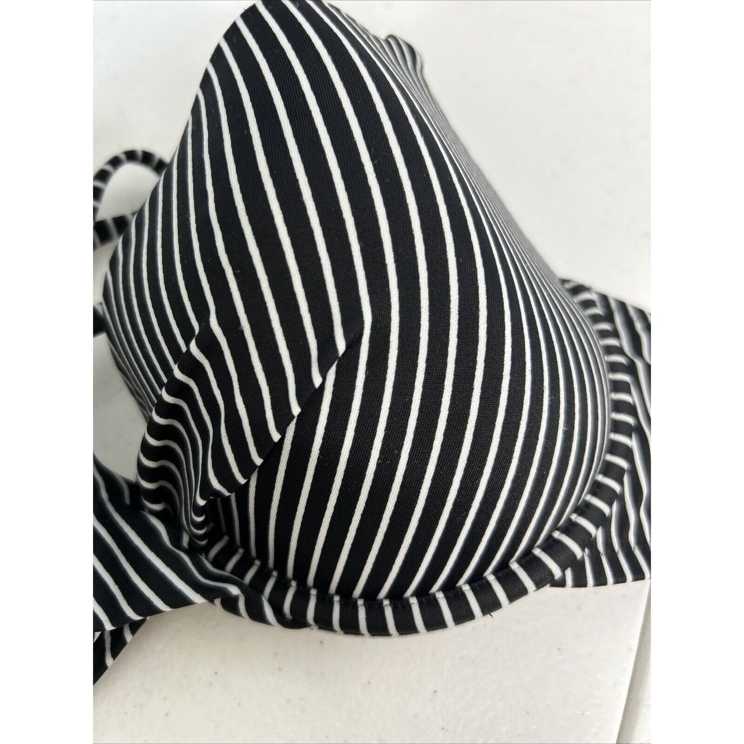 Shade & Shore Black/White Striped Twist Front Underwire Halter Bikini Top 34D