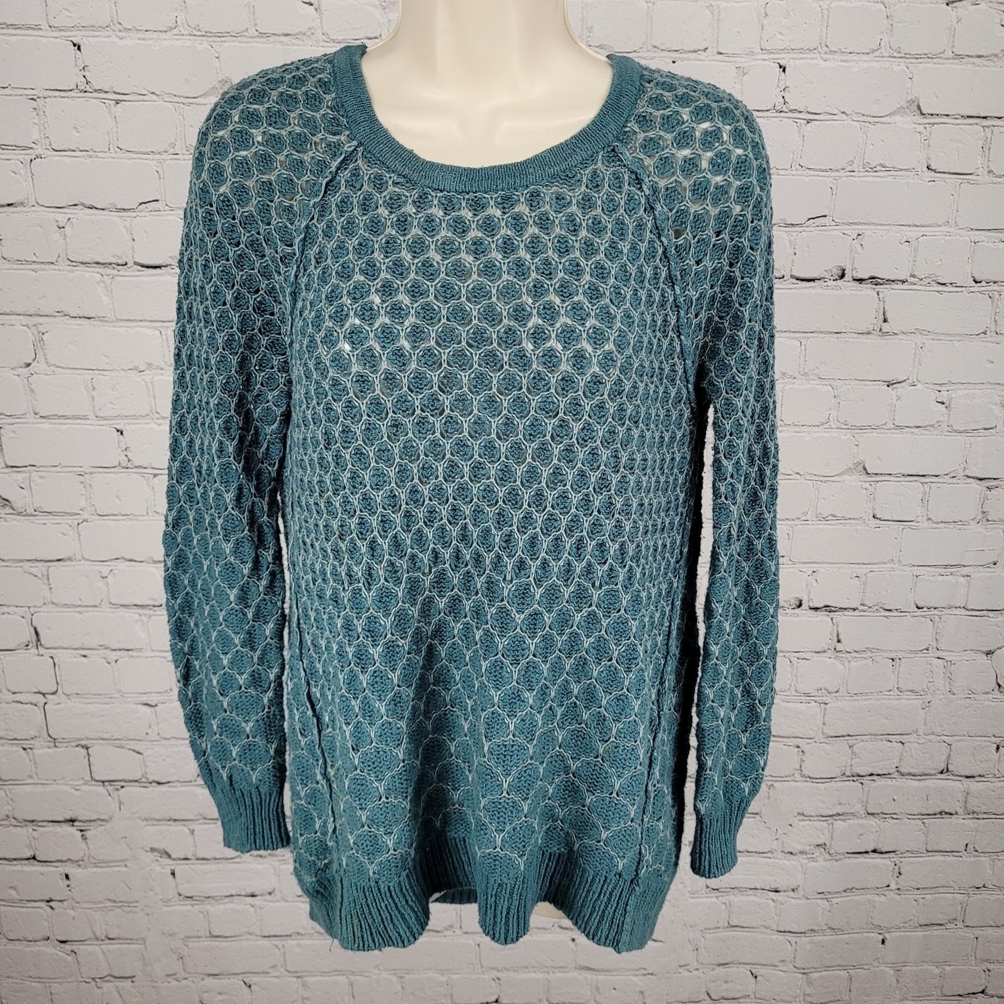 Moth Anthropologie Dot Dot Blue Grey Cotton Knit Pullover Zip Sweater Small S