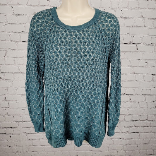 Moth Anthropologie Dot Dot Blue Grey Cotton Knit Pullover Zip Sweater Small S