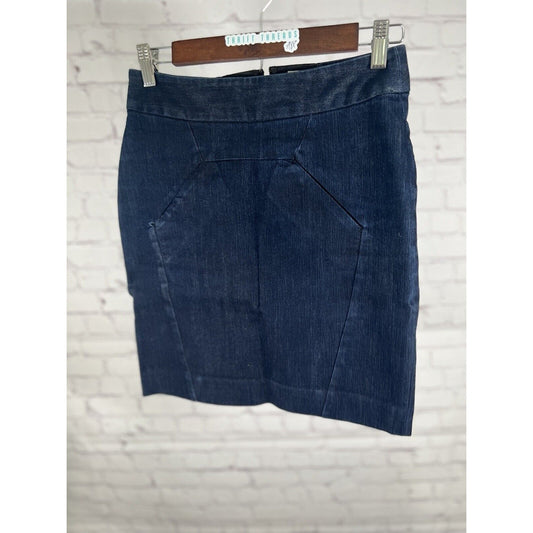 Anthropologie Leifsdottir Mini Blue Denim Pencil Skirt 100% Silk Lining Size 0