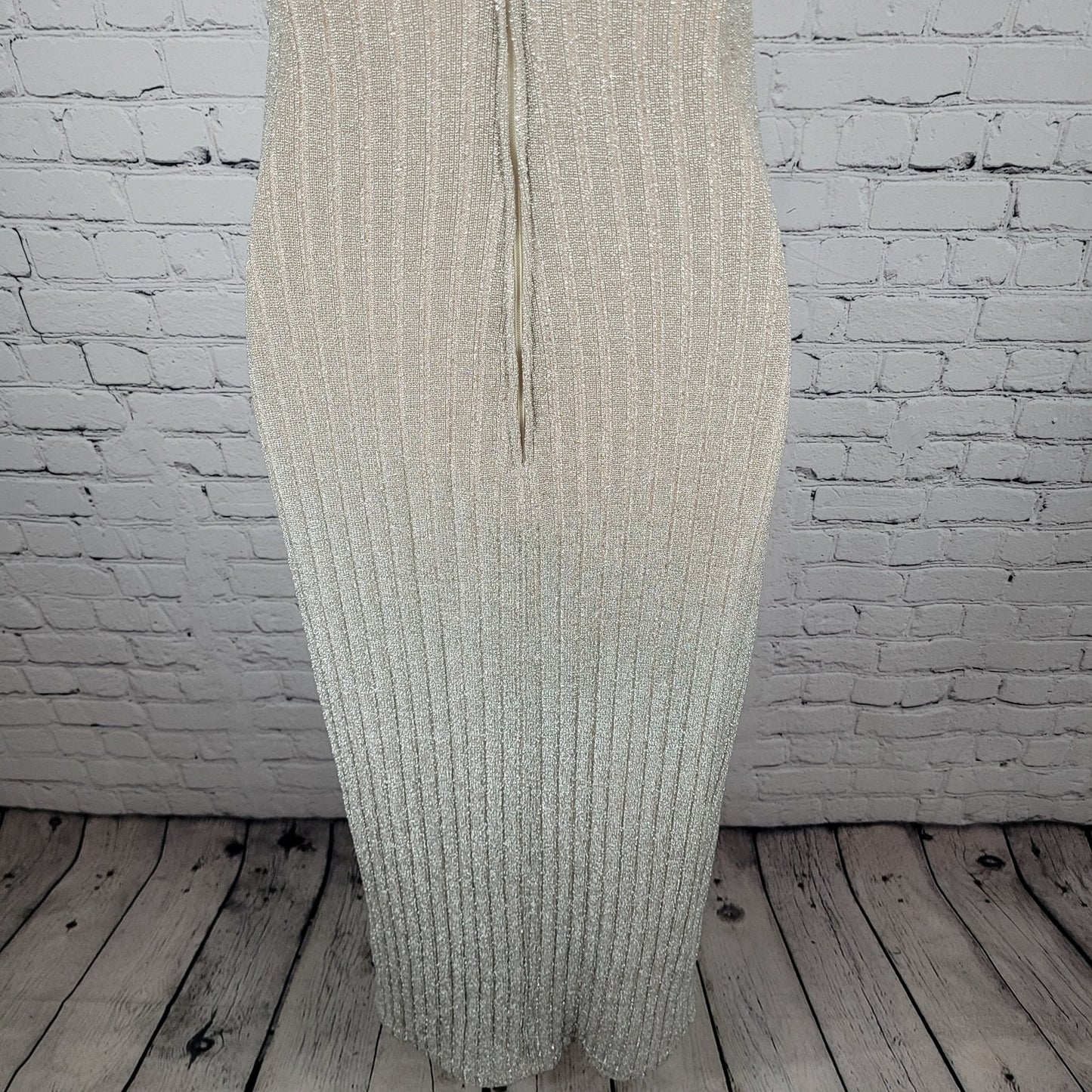 Vintage Unbranded Beige Shimmer Satin Bow High Neck Dress Gown USA Union Made XS