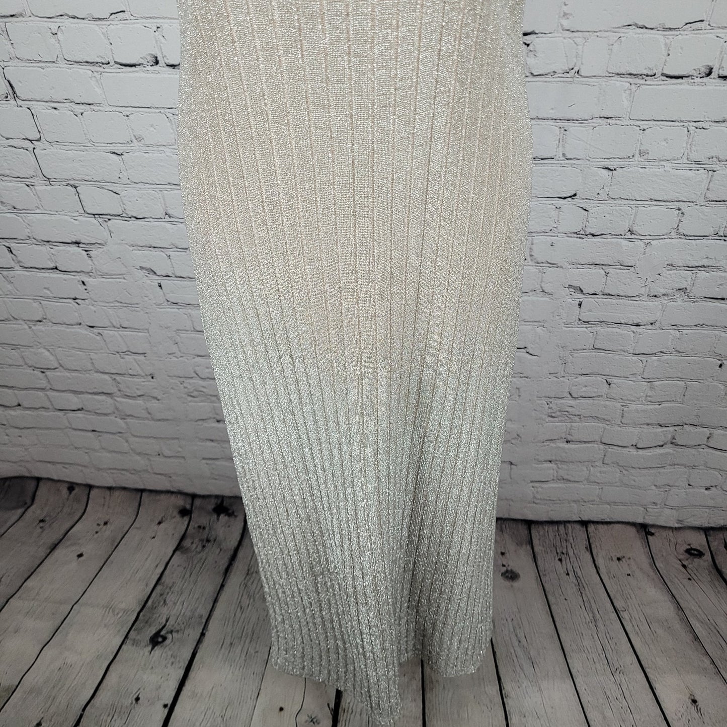 Vintage Unbranded Beige Shimmer Satin Bow High Neck Dress Gown USA Union Made XS