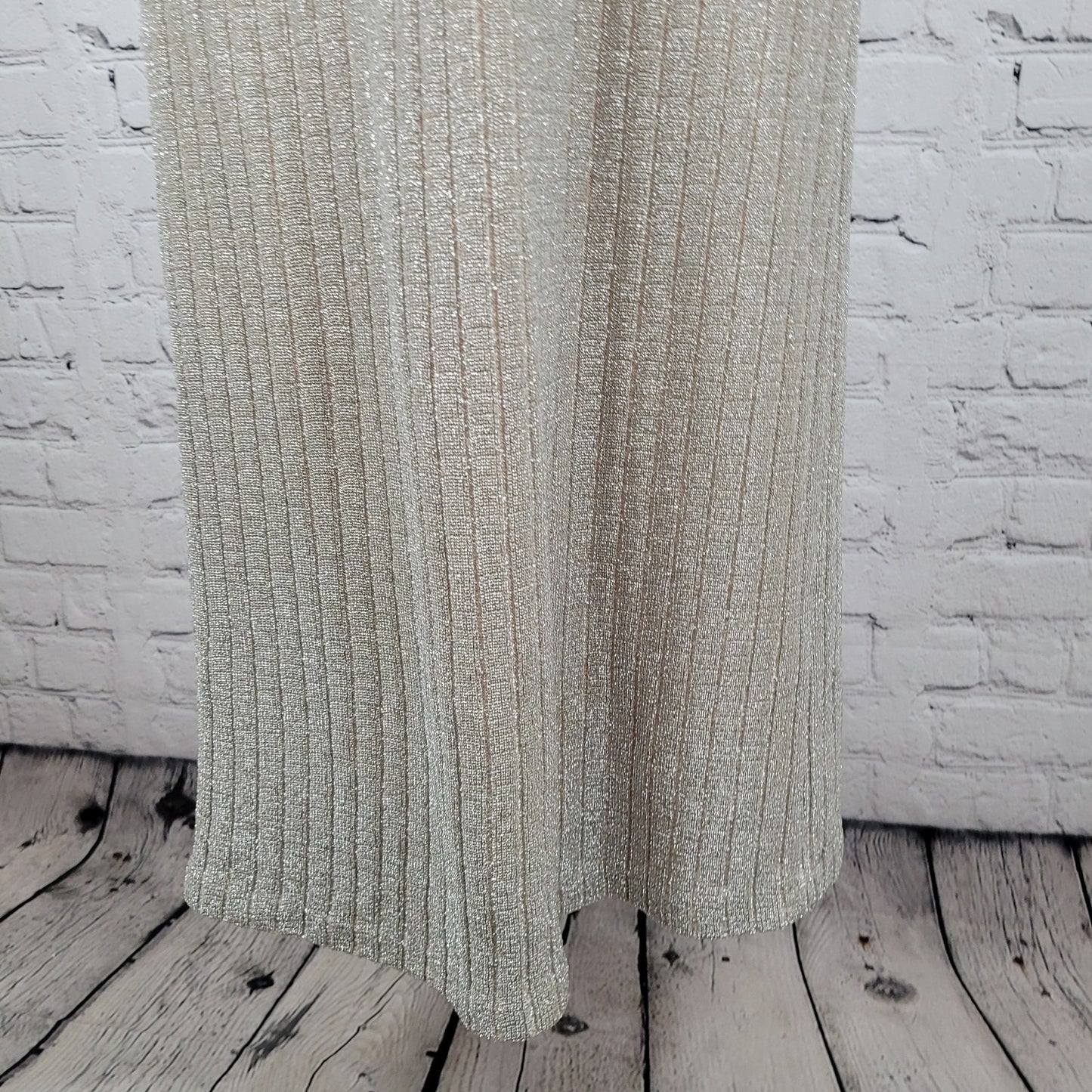 Vintage Unbranded Beige Shimmer Satin Bow High Neck Dress Gown USA Union Made XS