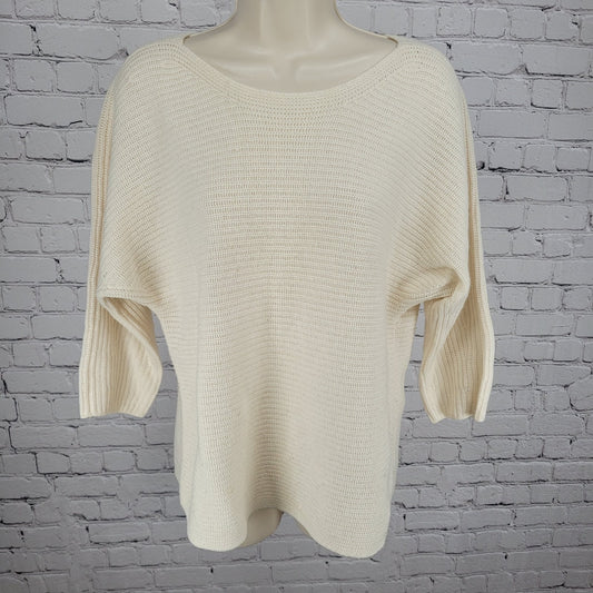 Ann Taylor Ivory Wool Cashmere Blend Knit 3/4 Sleeve Sweater Size Medium M