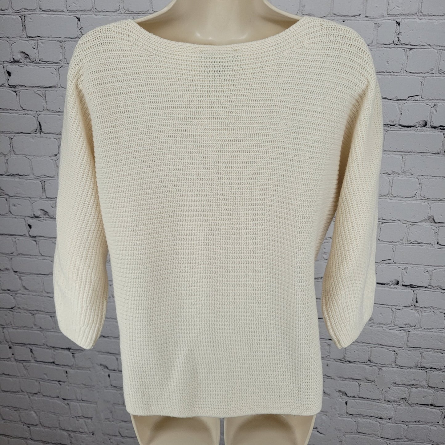 Ann Taylor Ivory Wool Cashmere Blend Knit 3/4 Sleeve Sweater Size Medium M