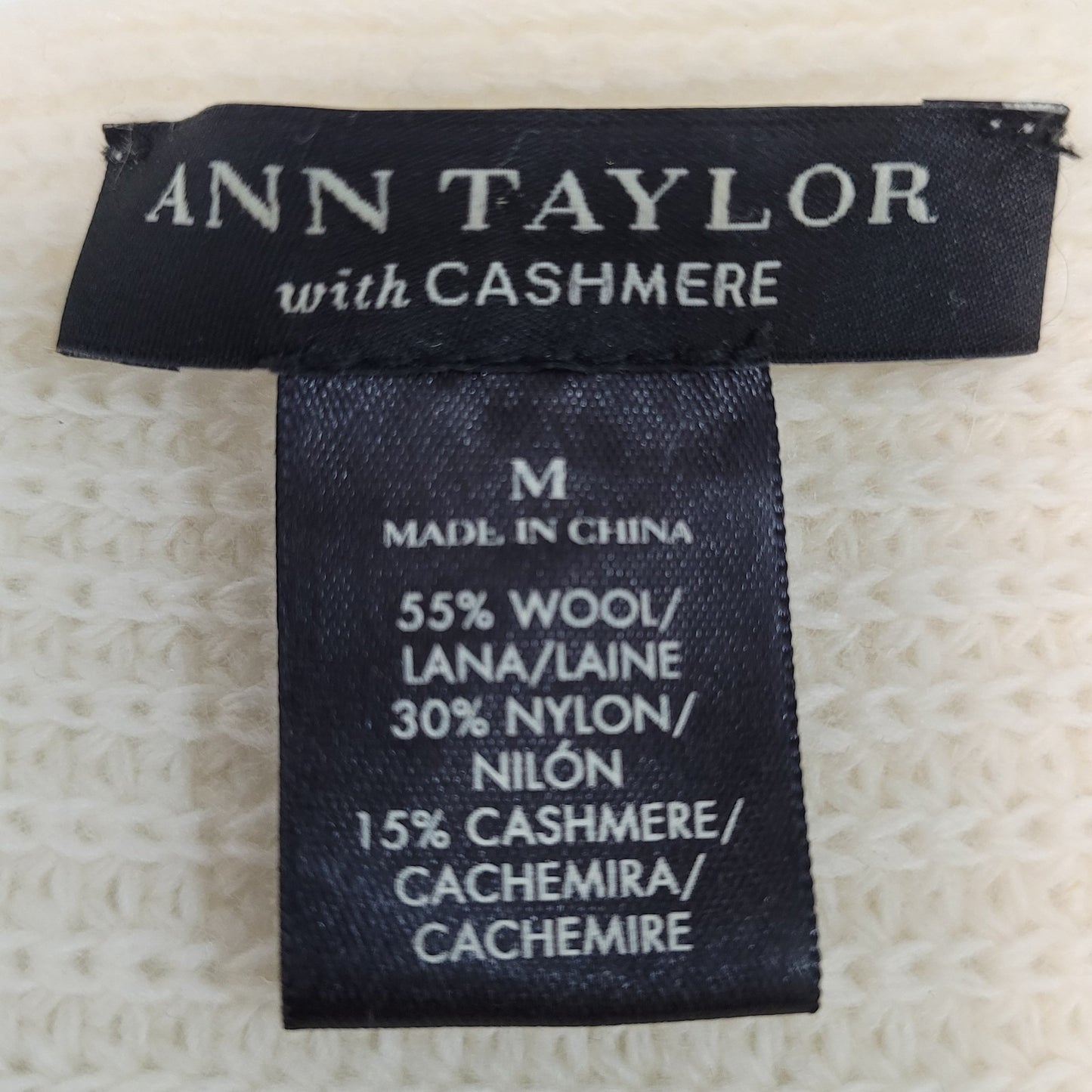 Ann Taylor Ivory Wool Cashmere Blend Knit 3/4 Sleeve Sweater Size Medium M