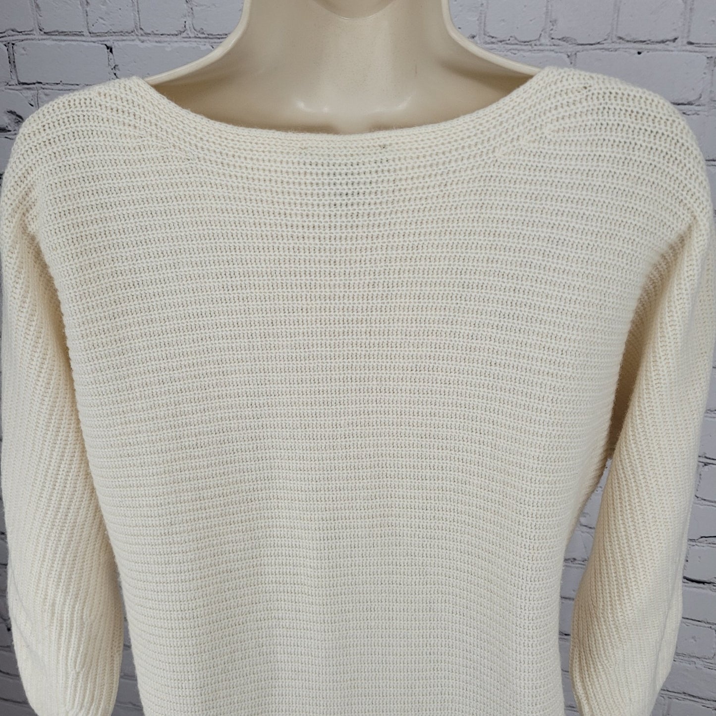 Ann Taylor Ivory Wool Cashmere Blend Knit 3/4 Sleeve Sweater Size Medium M