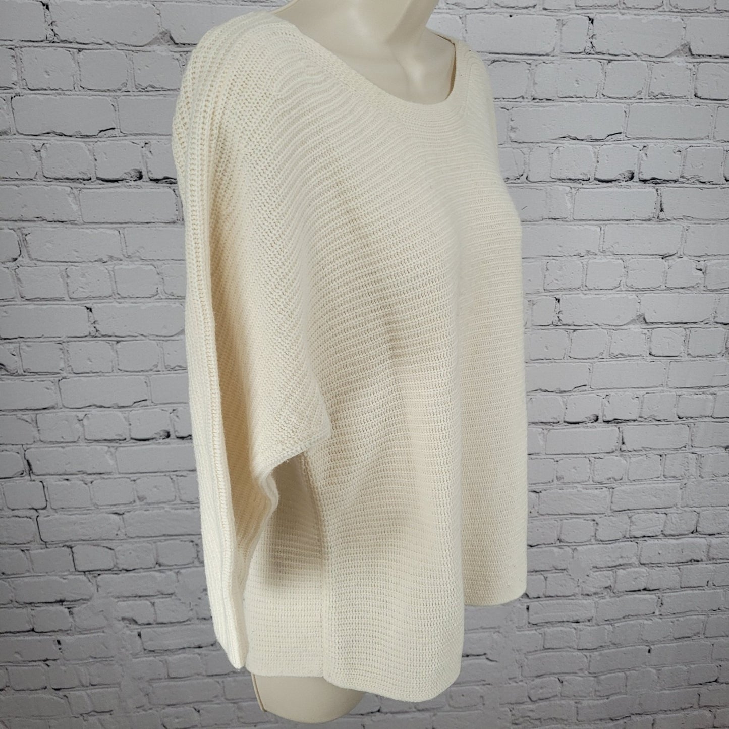 Ann Taylor Ivory Wool Cashmere Blend Knit 3/4 Sleeve Sweater Size Medium M