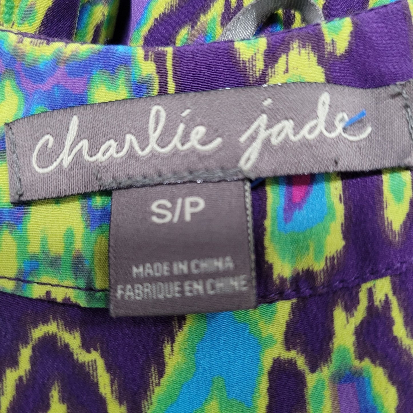 Charlie Jade Purple Green 100% Silk Aztec Belted Lightweight Dress Small S