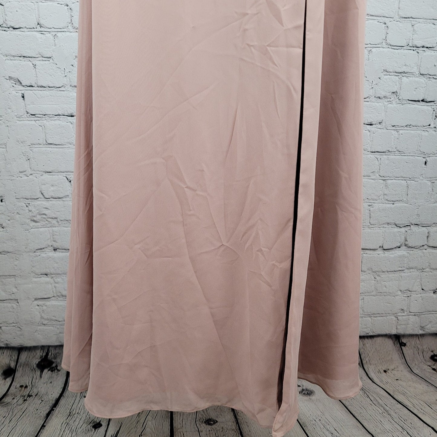 Revelry Pink Chiffon Side Slit Off The Shoulder Puff Short Sleeve Boned Dress 4