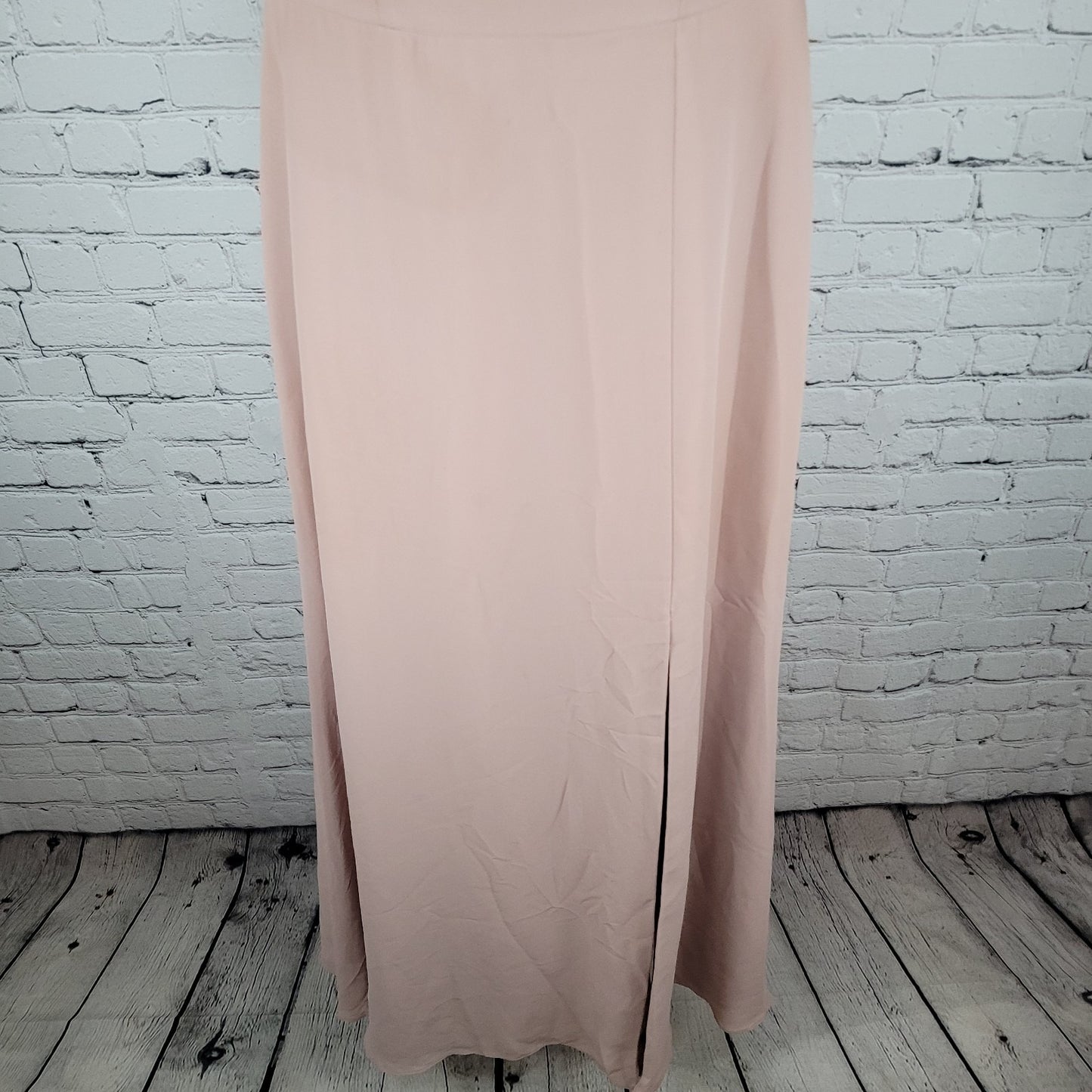 Revelry Pink Chiffon Side Slit Off The Shoulder Puff Short Sleeve Boned Dress 4