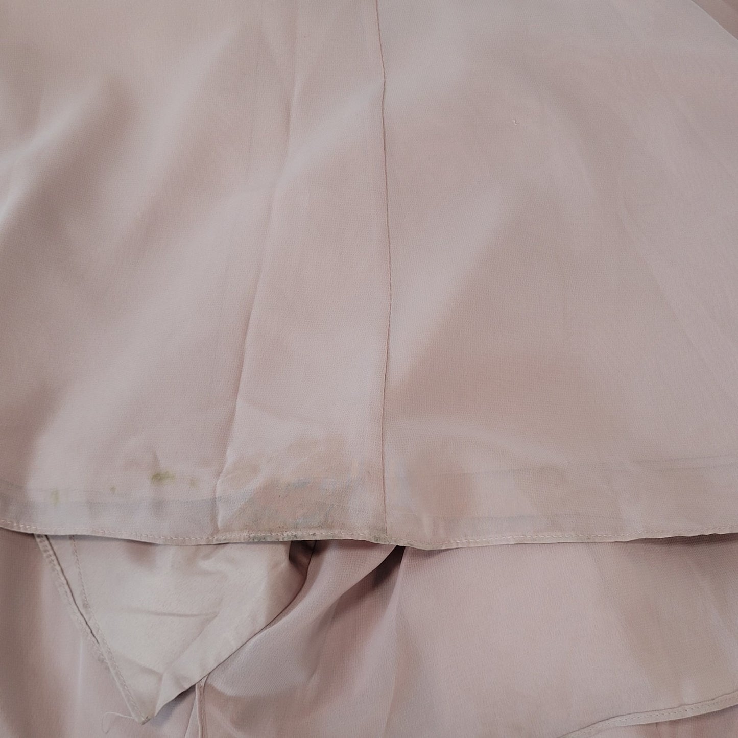 Revelry Pink Chiffon Side Slit Off The Shoulder Puff Short Sleeve Boned Dress 4