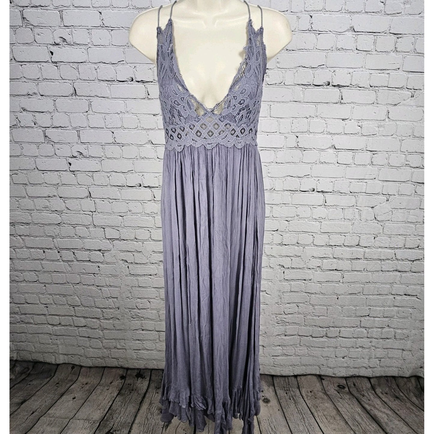 Free People Purple Lace Sheer Strappy Empire Waist Boho Maxi Dress Medium M