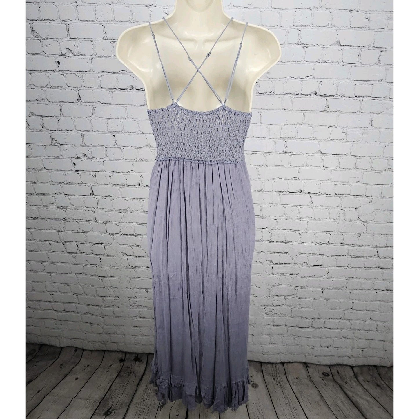Free People Purple Lace Sheer Strappy Empire Waist Boho Maxi Dress Medium M