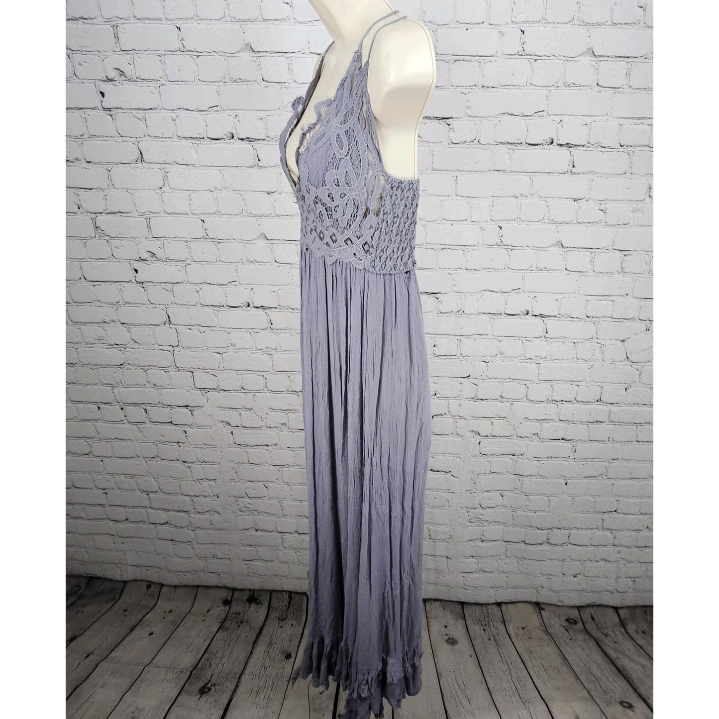 Free People Purple Lace Sheer Strappy Empire Waist Boho Maxi Dress Medium M