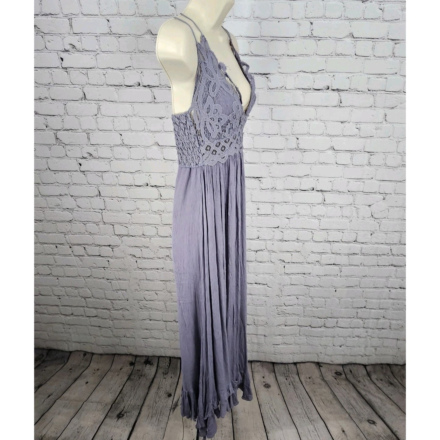 Free People Purple Lace Sheer Strappy Empire Waist Boho Maxi Dress Medium M