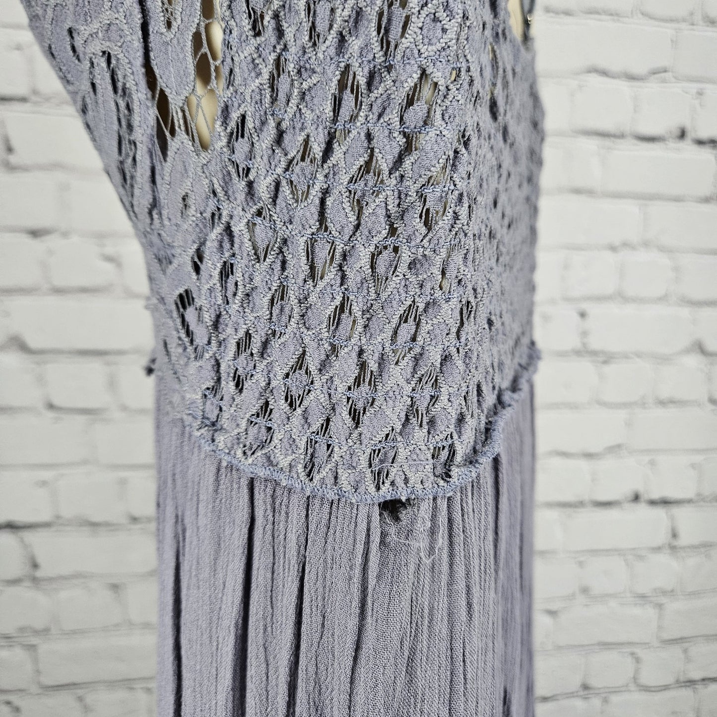 Free People Purple Lace Sheer Strappy Empire Waist Boho Maxi Dress Medium M