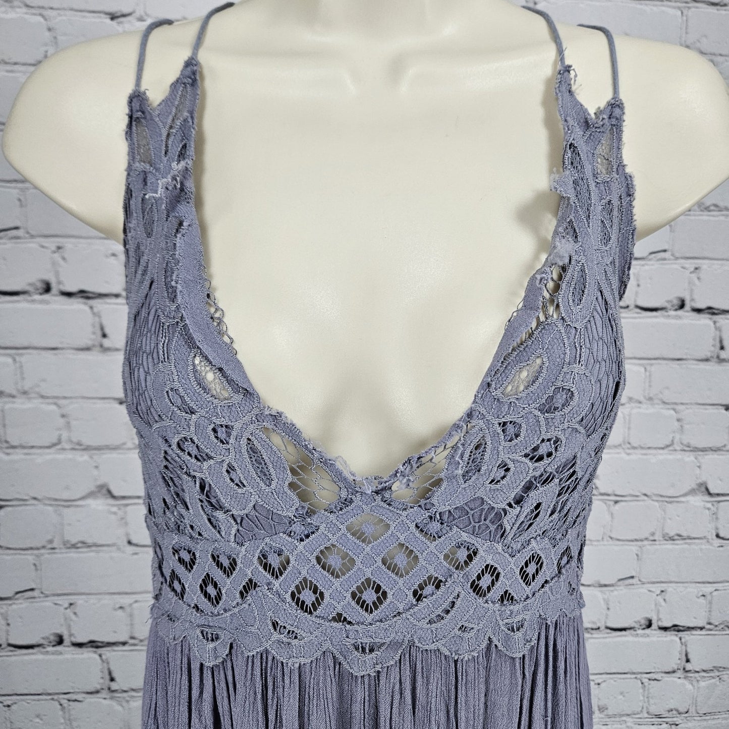 Free People Purple Lace Sheer Strappy Empire Waist Boho Maxi Dress Medium M